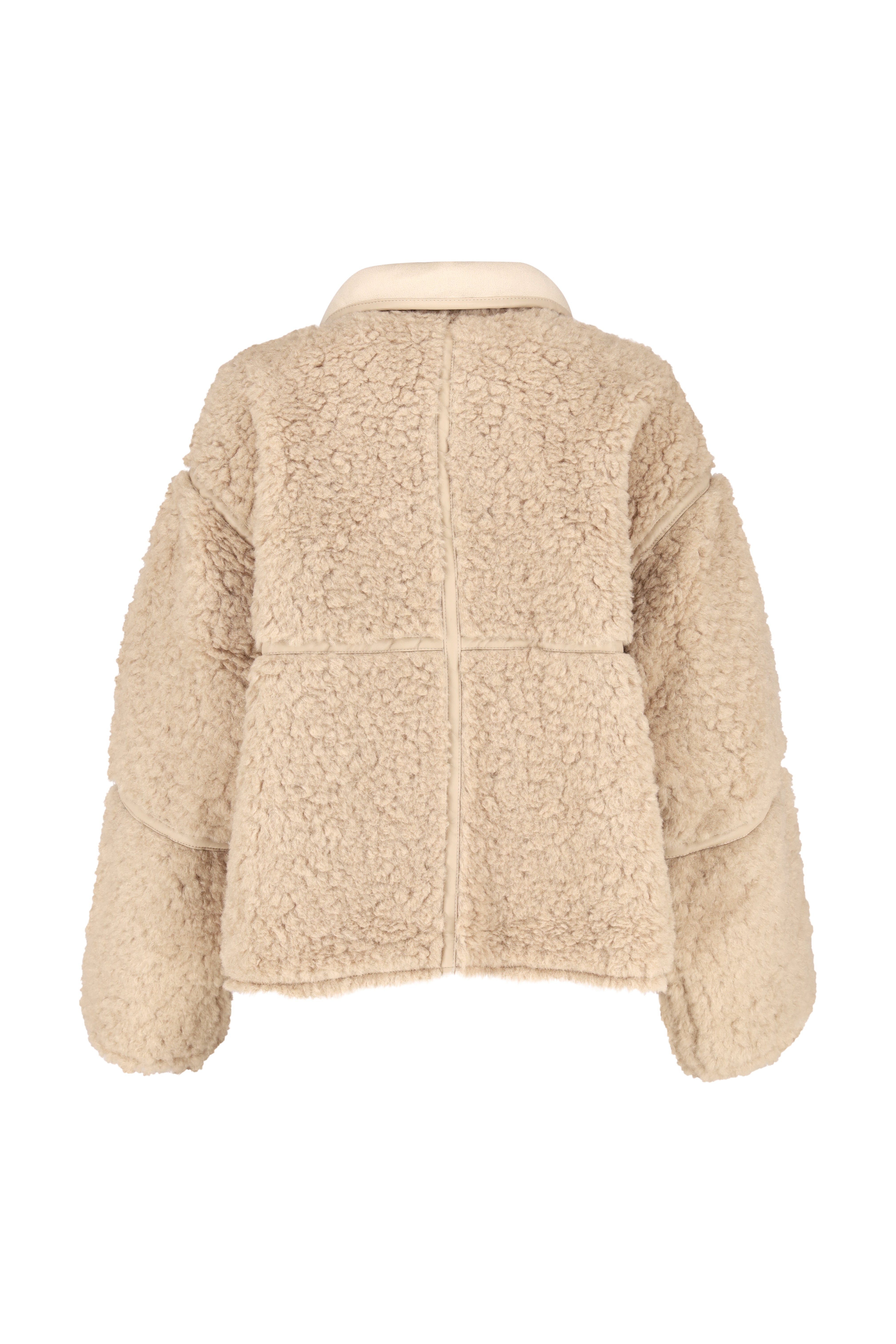 Fleece Jacket with Faux Leather Detail - Beige