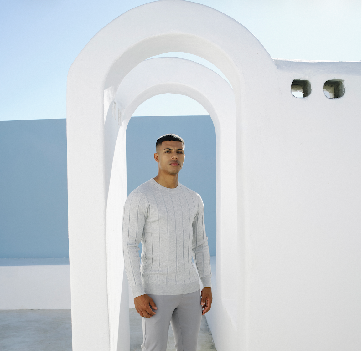 Crewneck Knitwear, Wide Rib - Grey