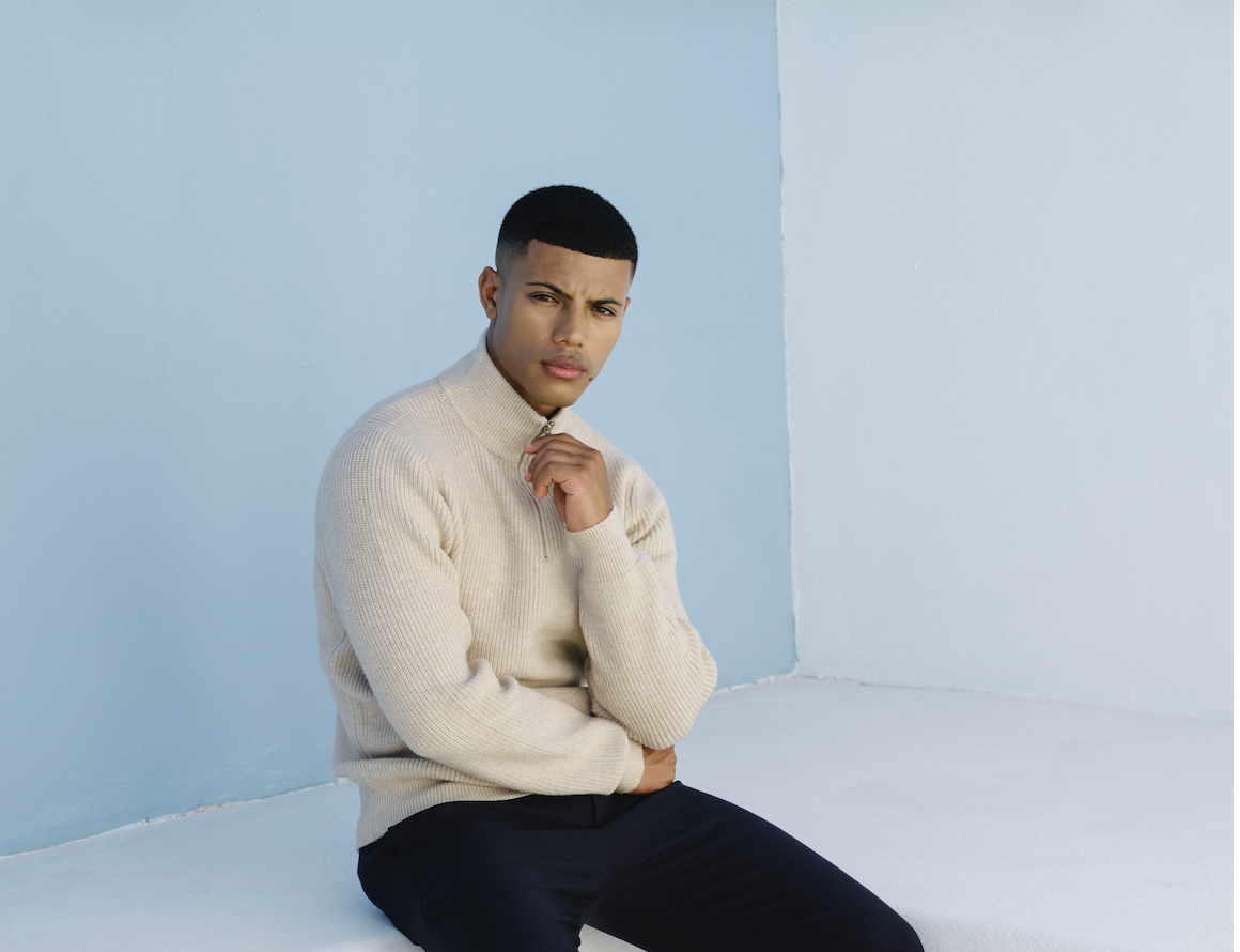 Quarter Zip Funnel Neck, Rib Knitwear - Beige - Frankie's