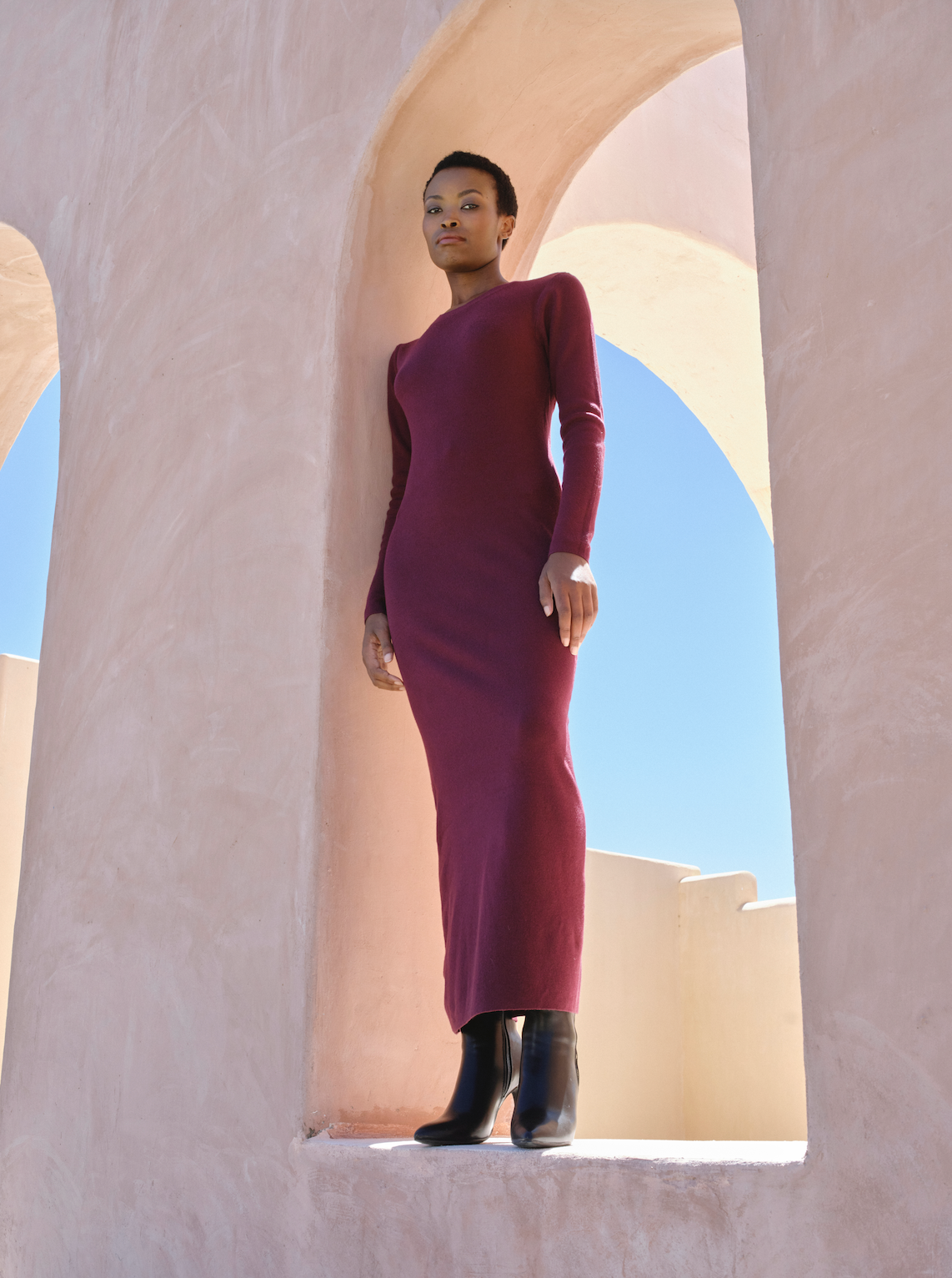 Long Sleeve Knitwear Dress - Bordeaux