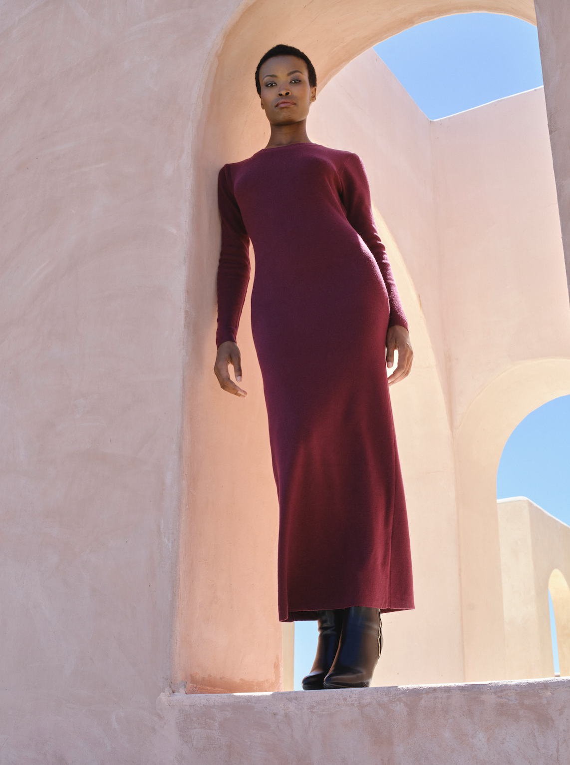 Long Sleeve Knitwear Dress - Bordeaux