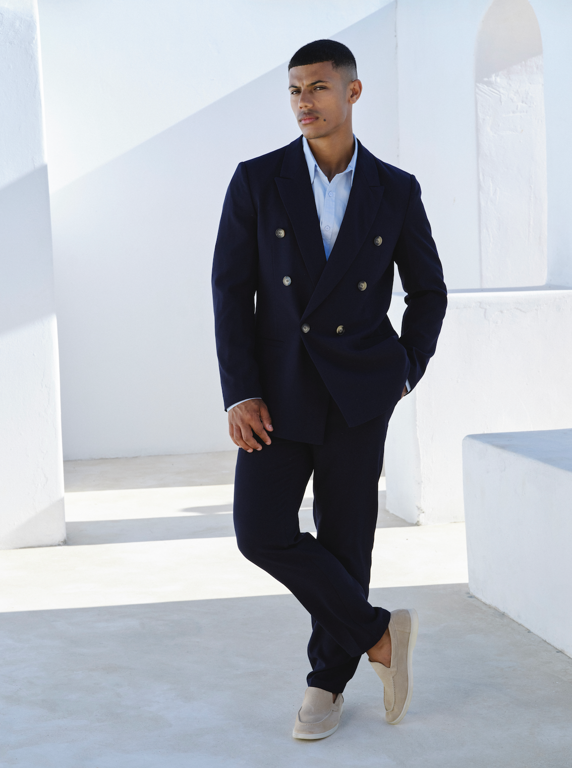 Suit double breasted two piece navy blue