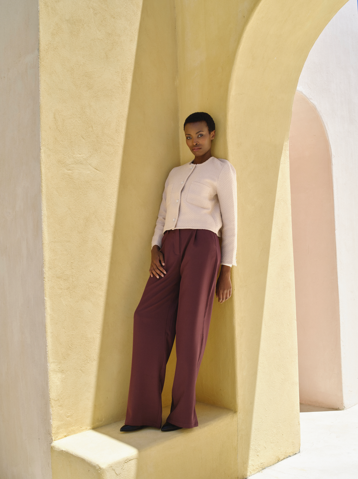 Refined Wide Leg Pleated Pantalon - Aubergine