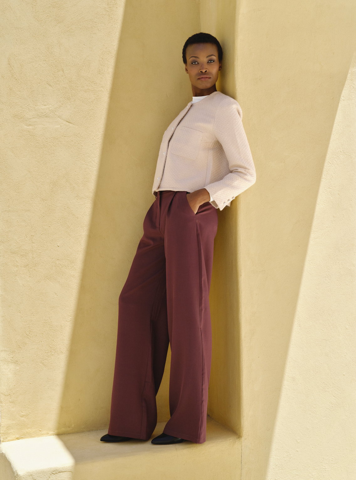 Refined Wide Leg Pleated Pantalon - Aubergine