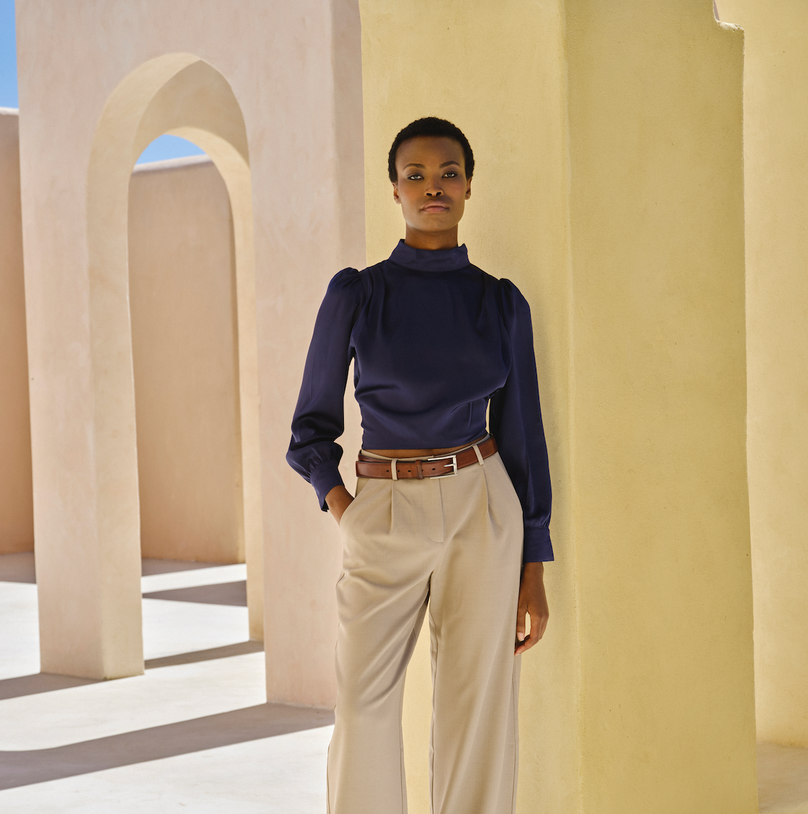 Satin Open-Back Tie Top - Navy