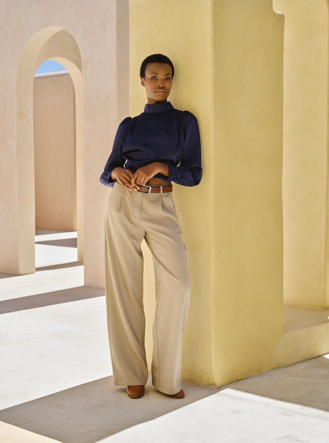 Satin Open-Back Tie Top - Navy