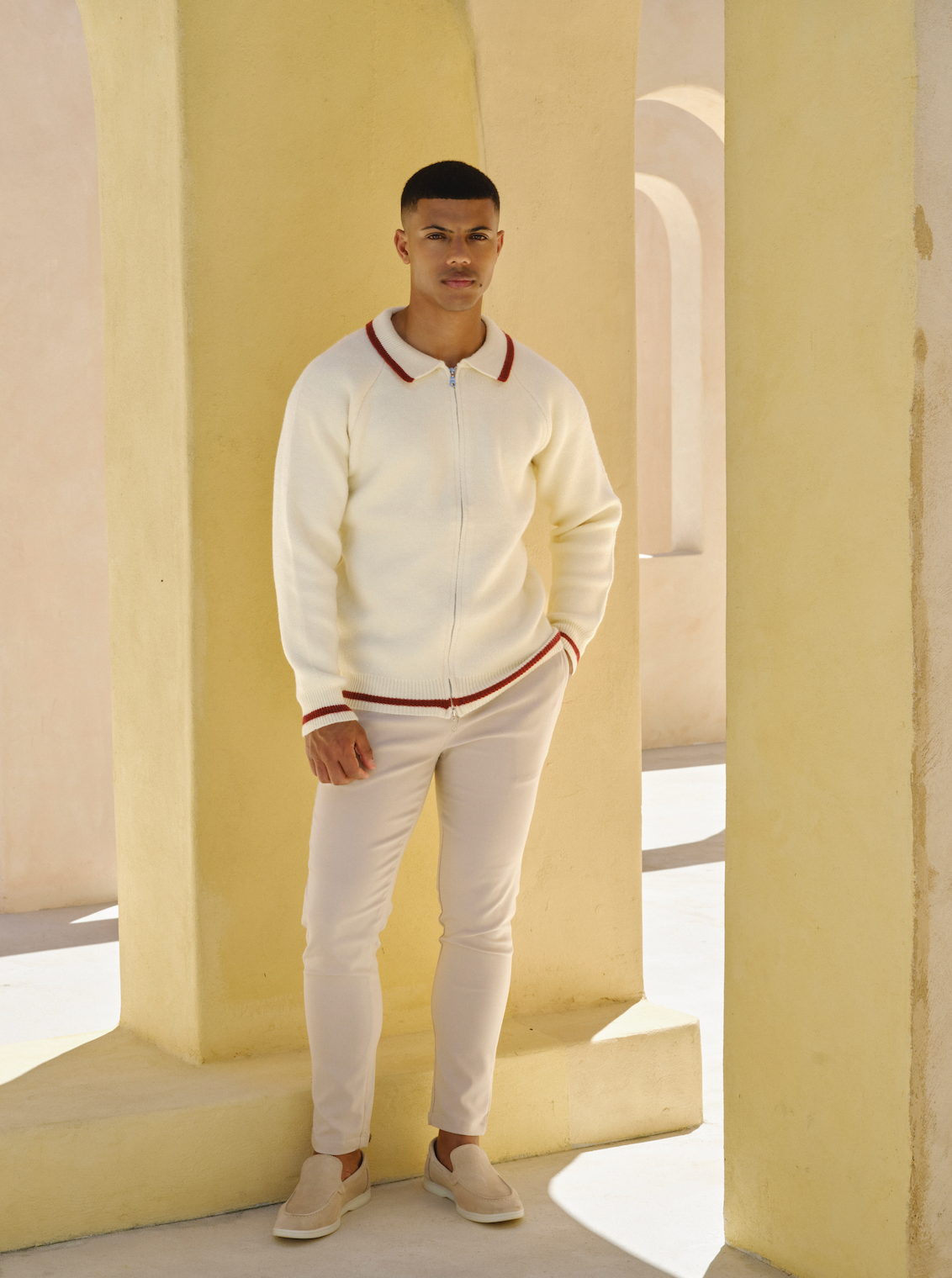 Zip Through Knitwear - Beige