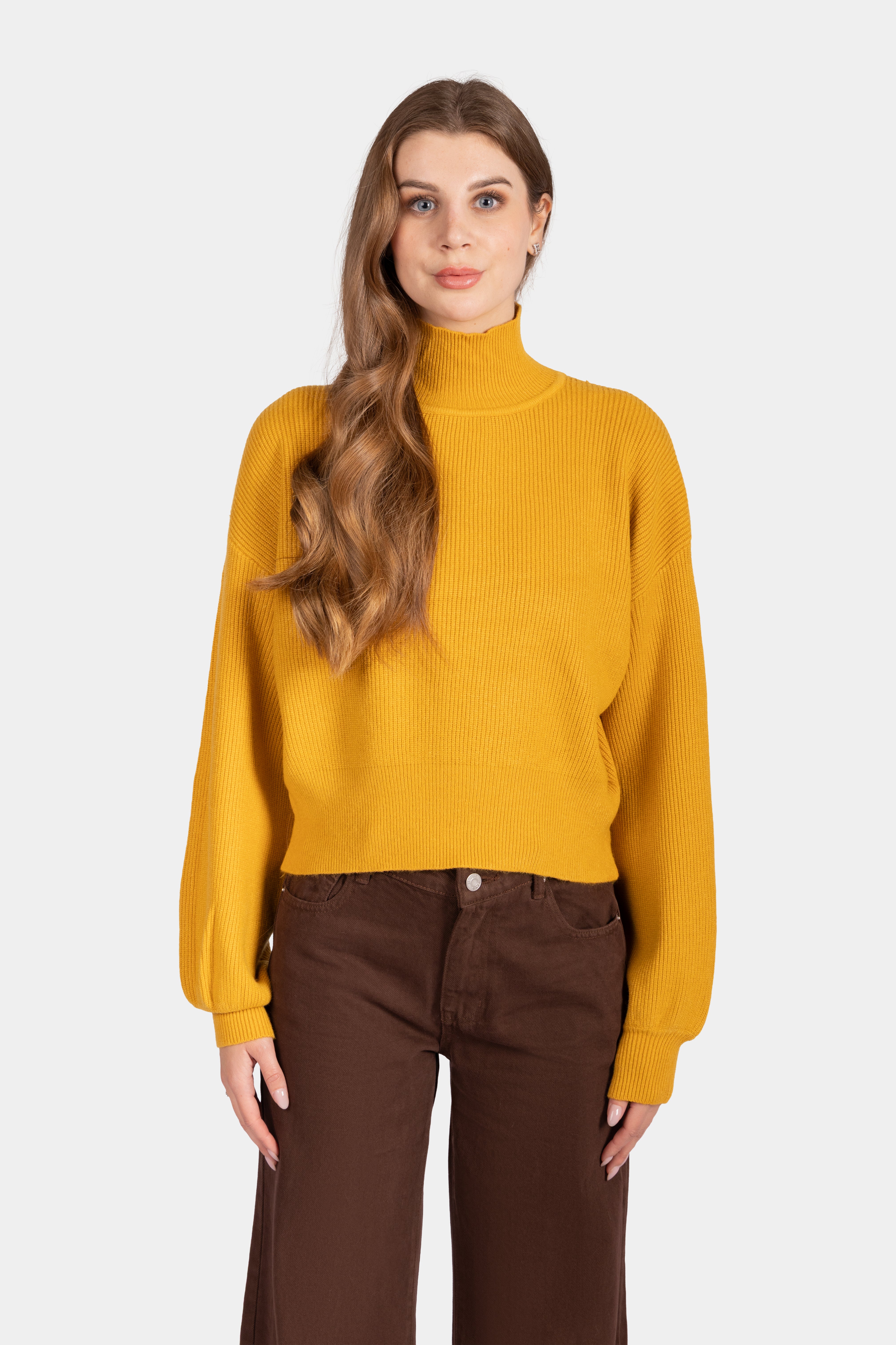 High Neck Relaxed Knitwear Jumper - Yellow