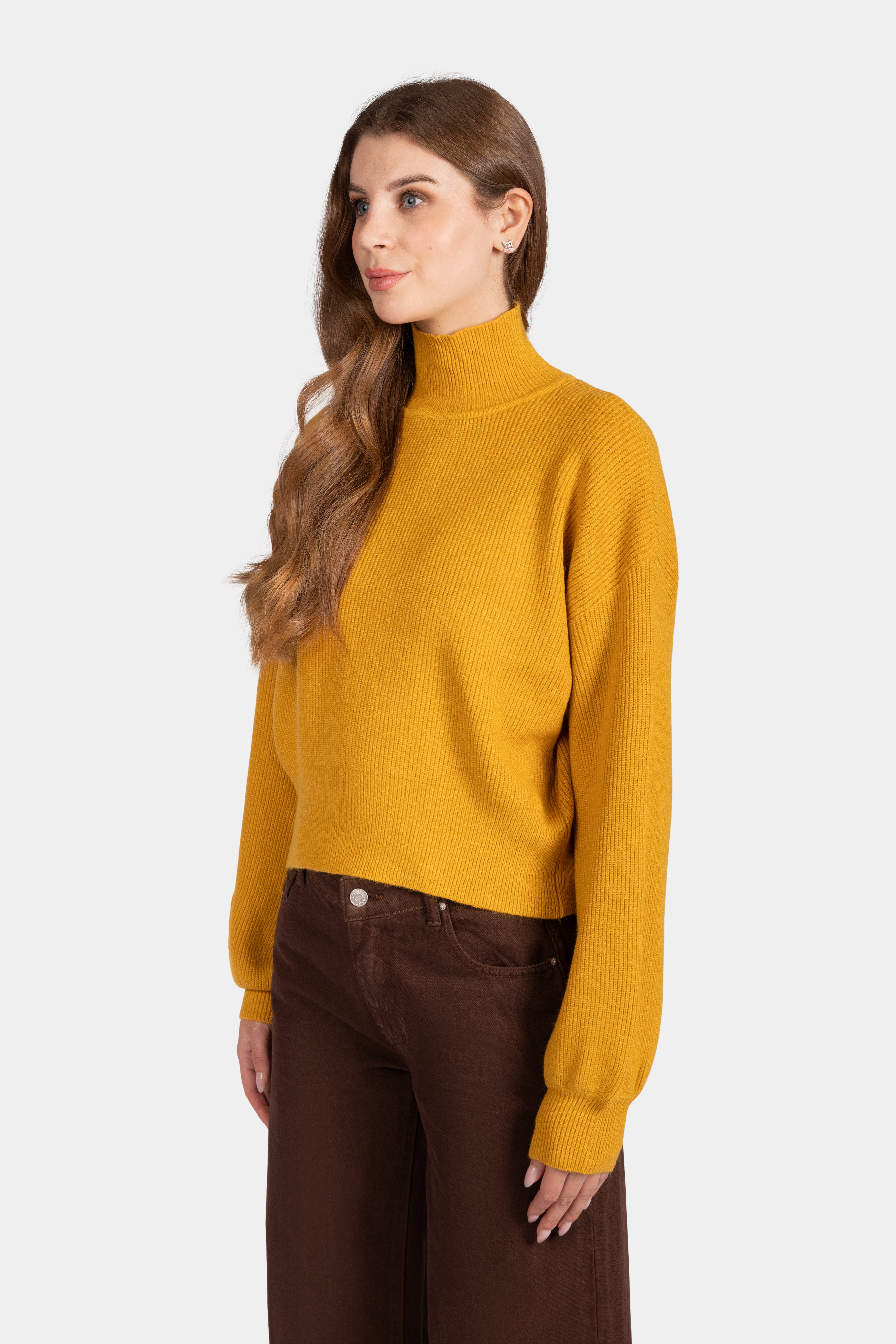 High Neck Relaxed Knitwear Jumper - Yellow