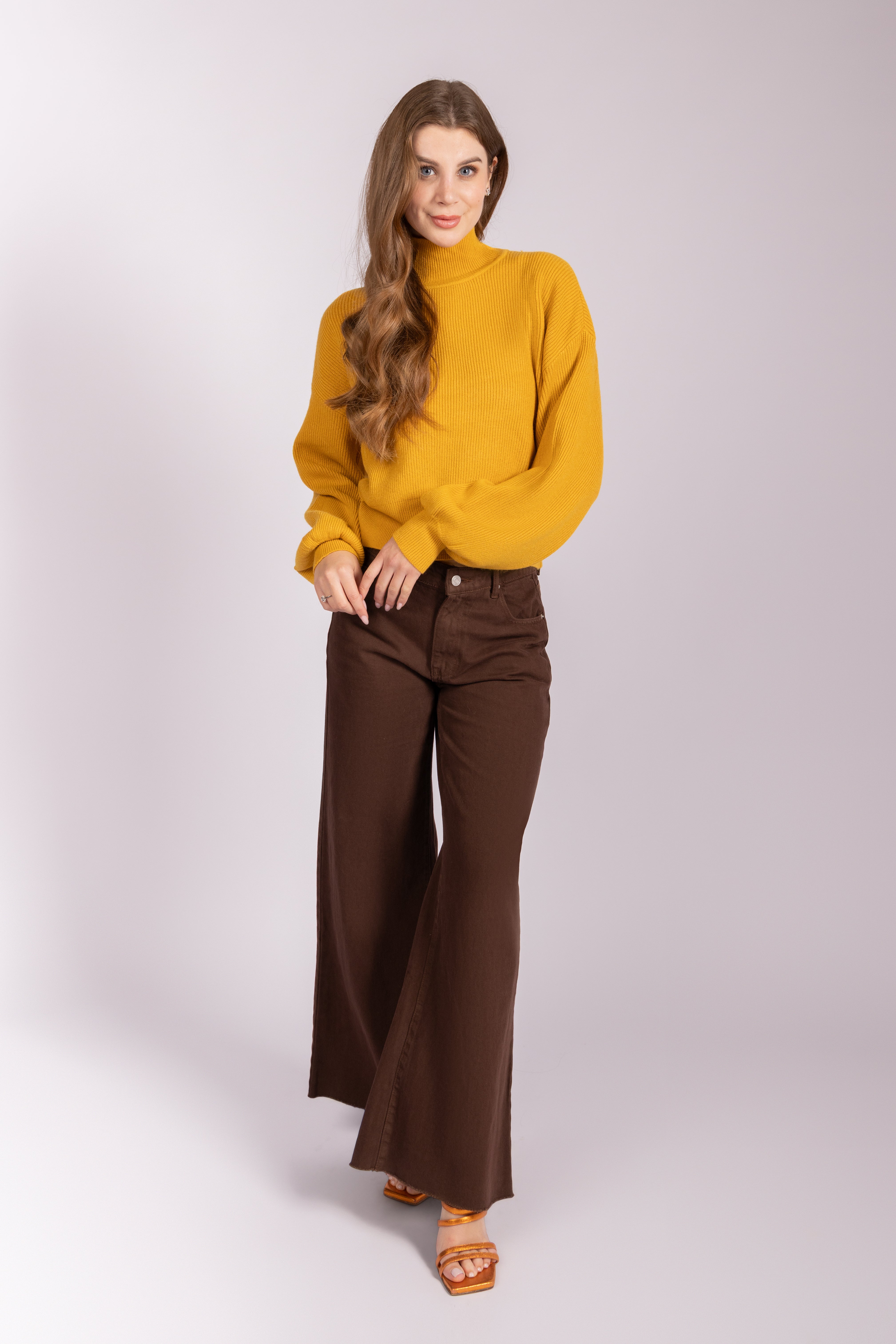 High Neck Relaxed Knitwear Jumper - Yellow
