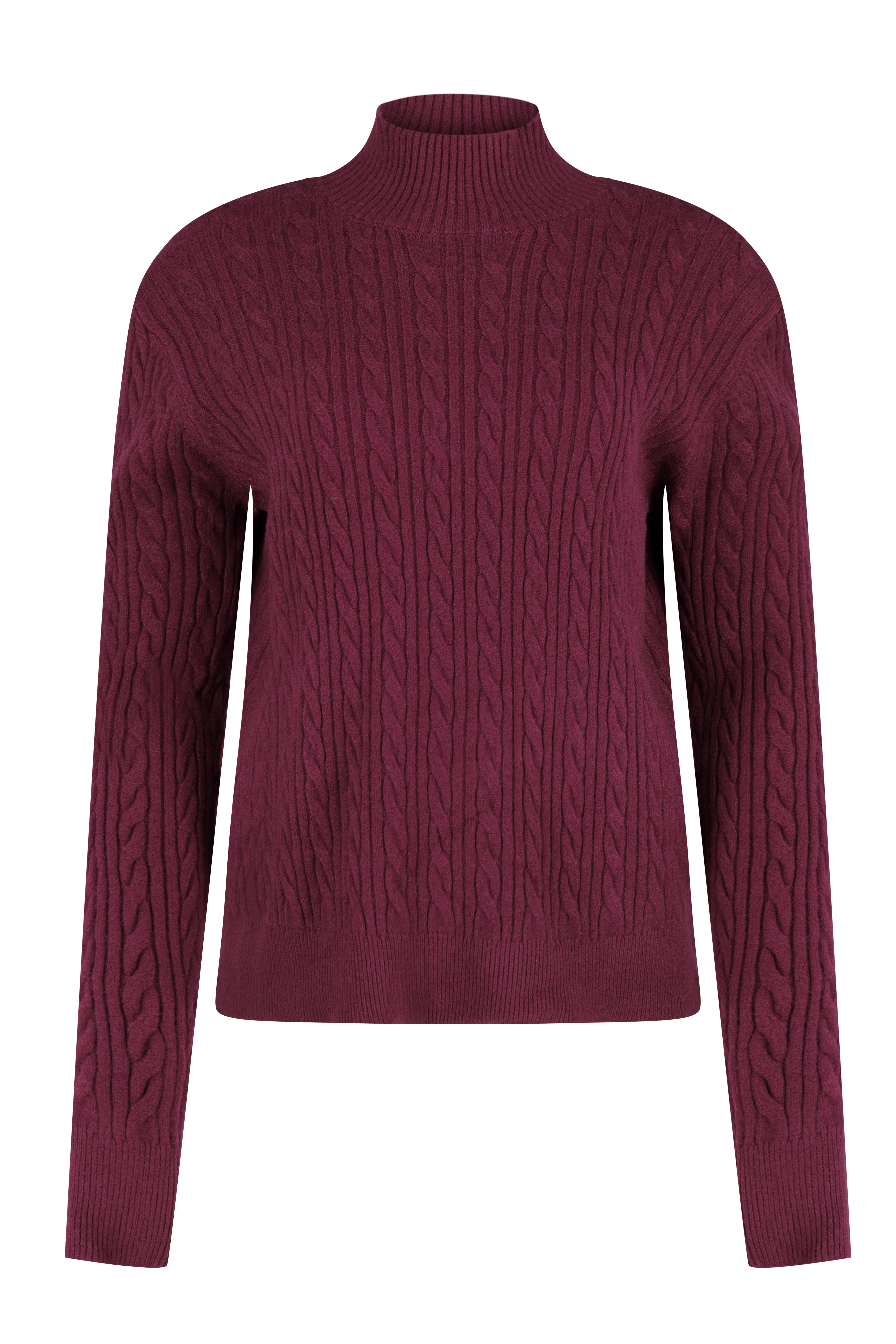 Cable-Knit Mock-Neck Sweater - Bordeaux