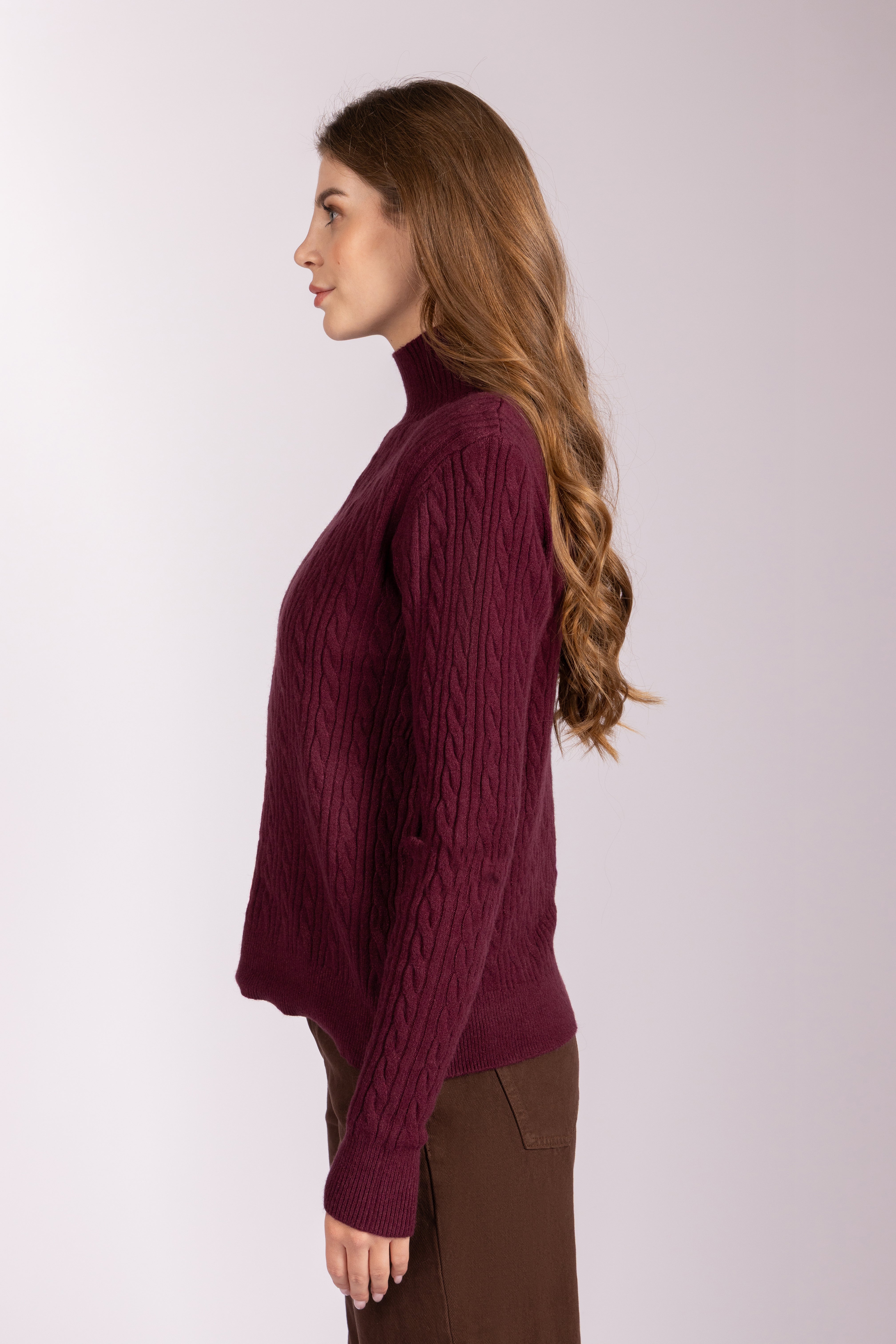 Cable-Knit Mock-Neck Sweater - Bordeaux