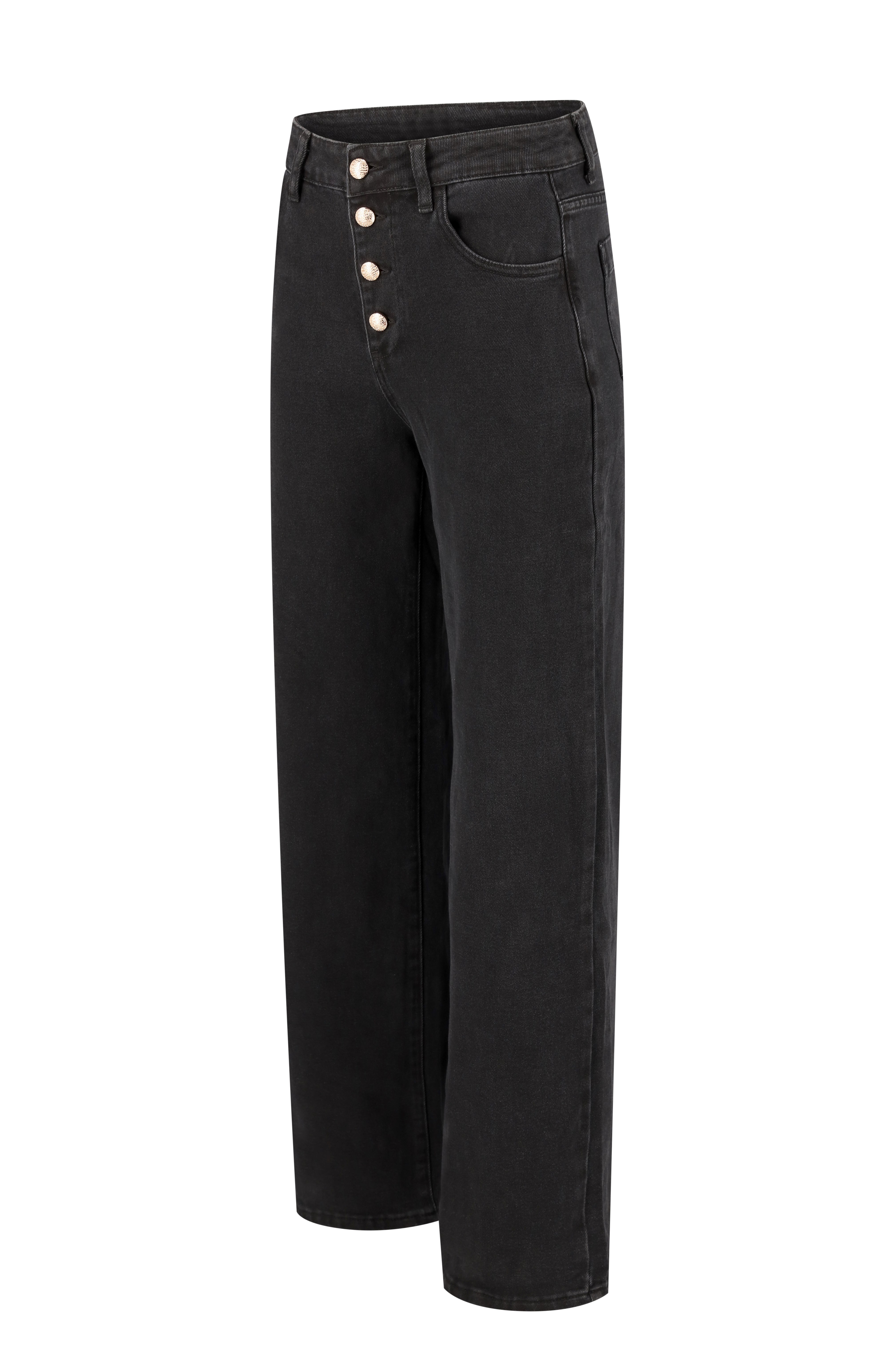 Button Fly Straight Leg Jeans - Black