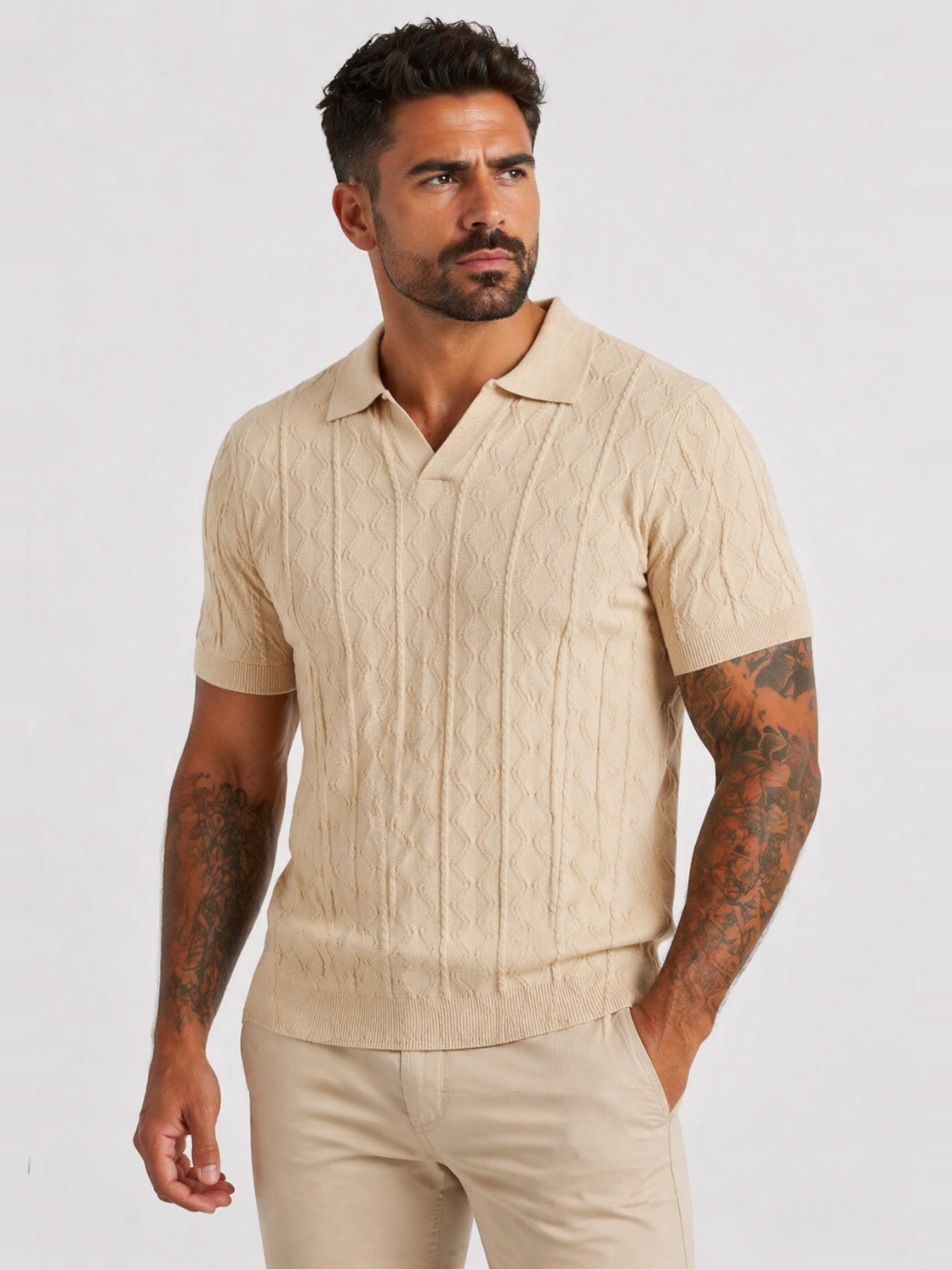 Porto Textured Polo Beige - Frankie's