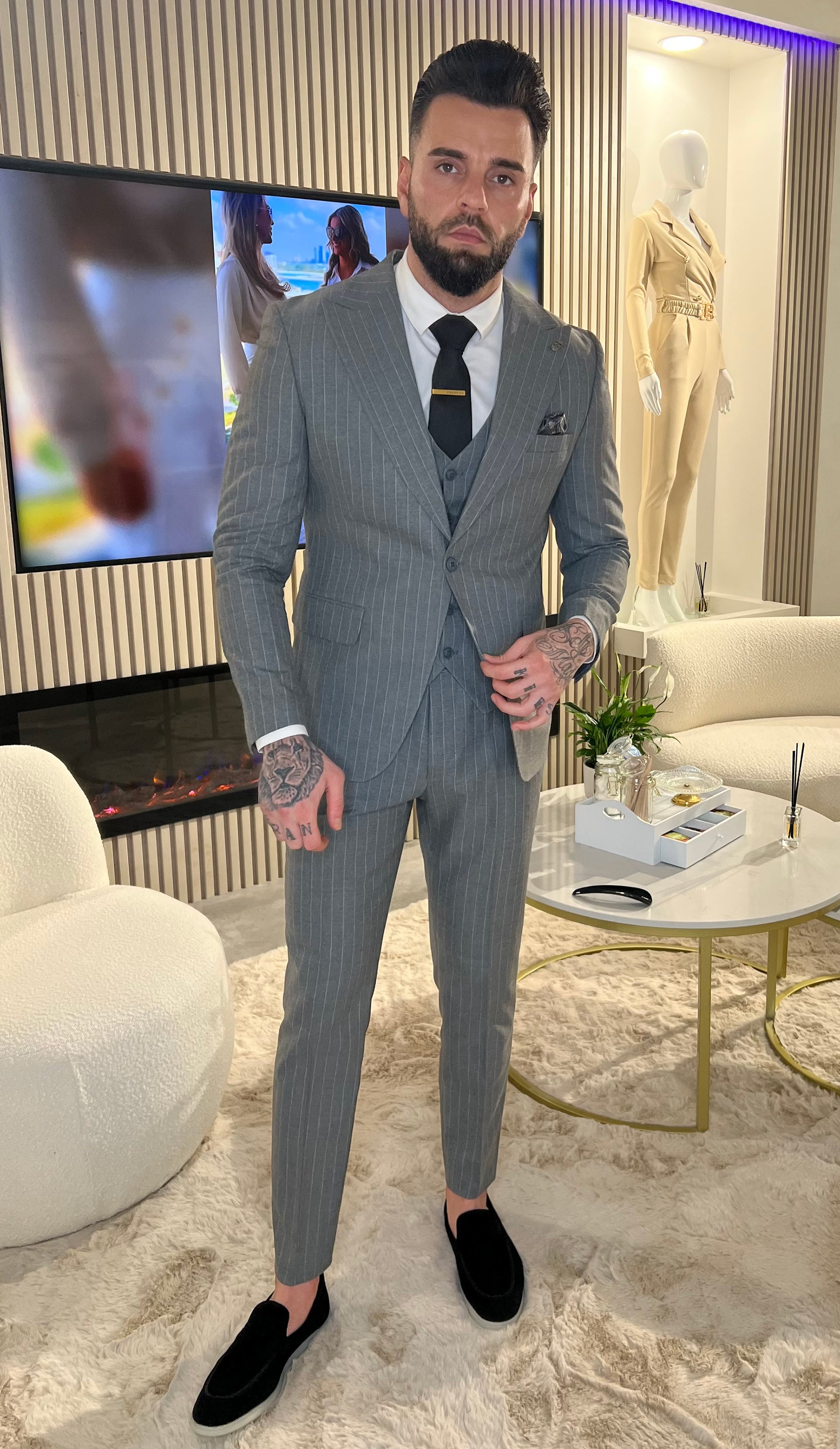 Suit three piece Havana krijtstreep grey - Frankie's