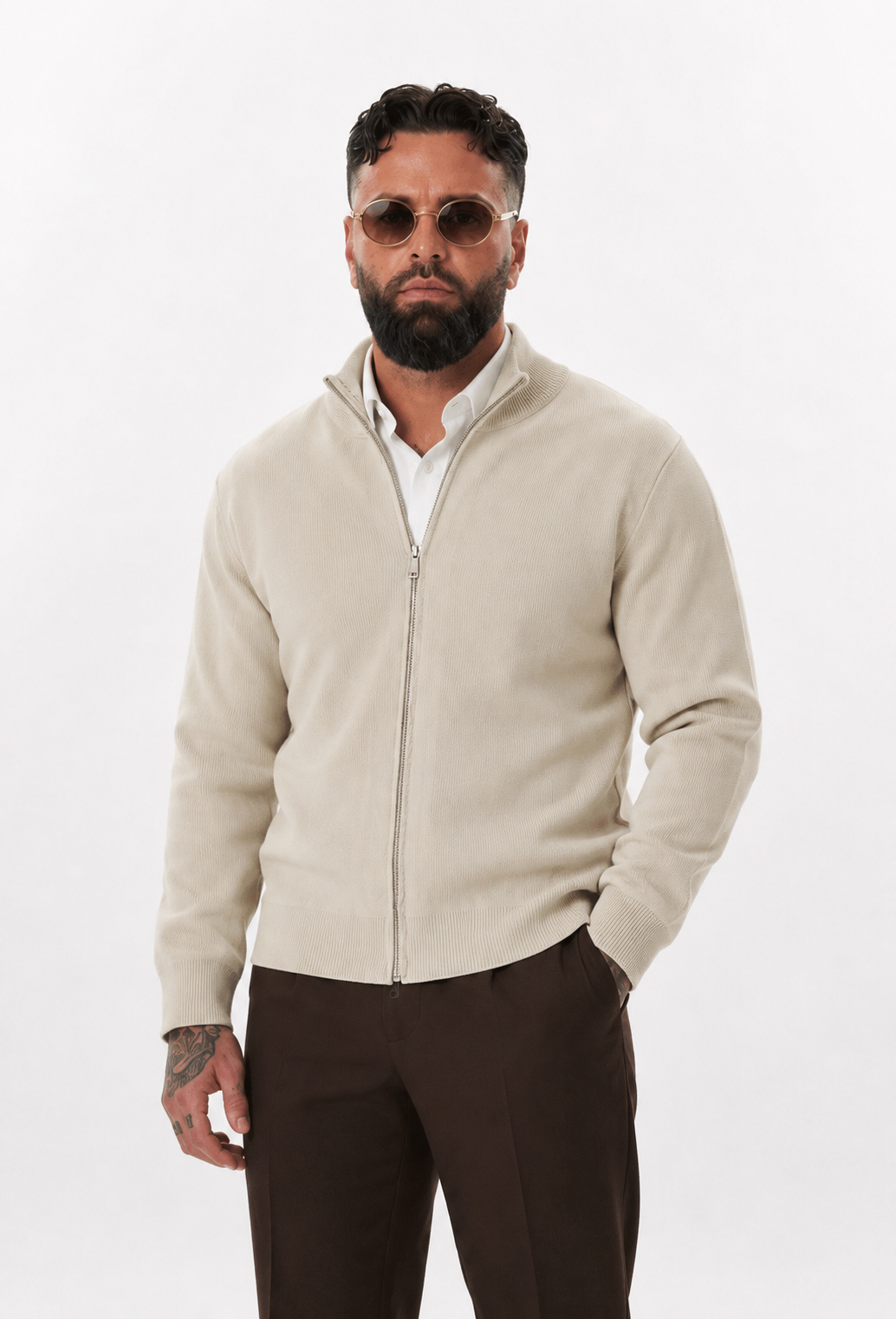 The Milano Zip Cardigan Beige