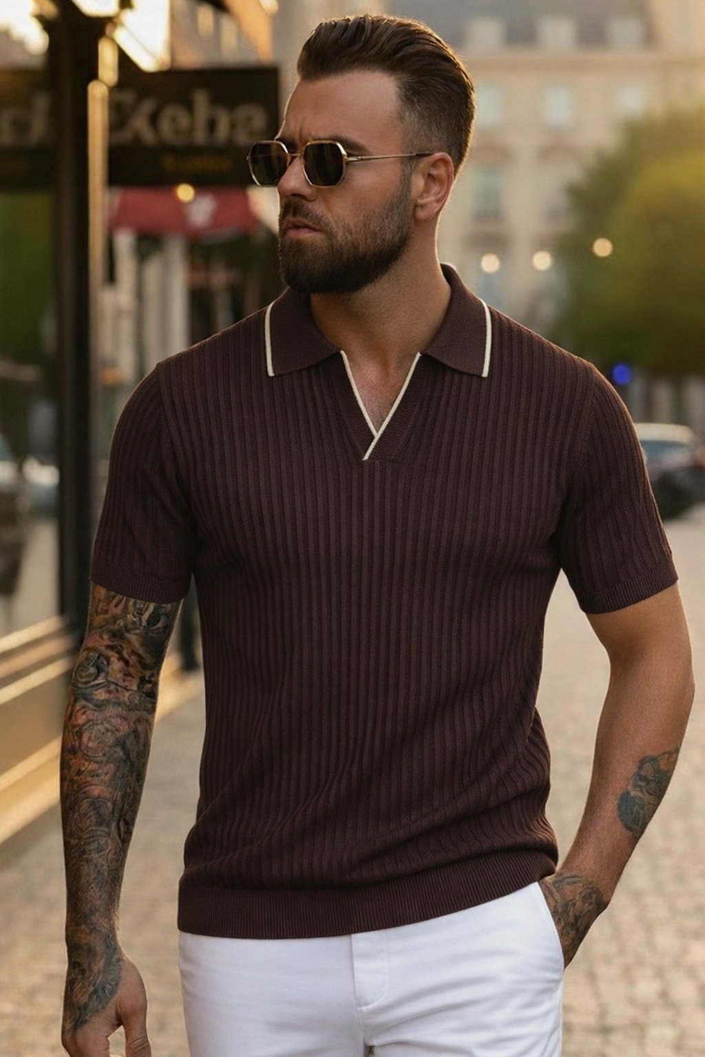 Naples Buttonless Rib Polo Brown - Frankie's