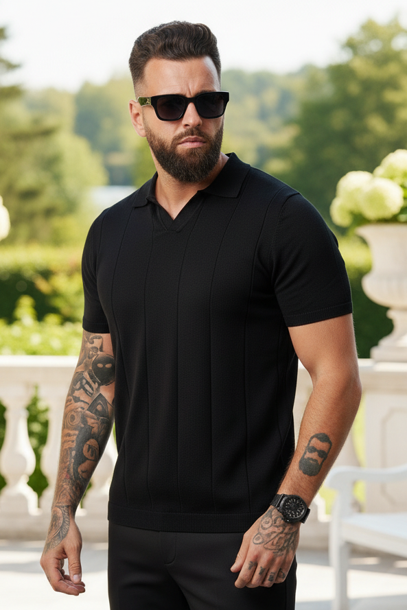 Buttonless knitwear polo short sleeve black - Frankie's
