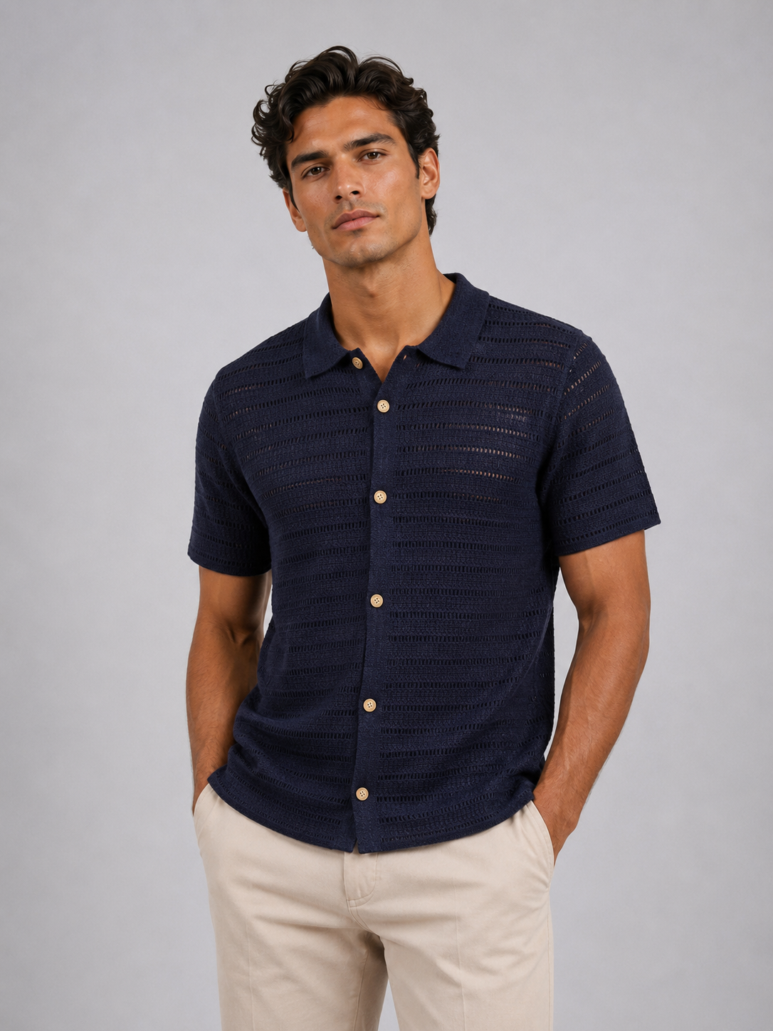 Sorrento Crochet Shirt – Deep Navy