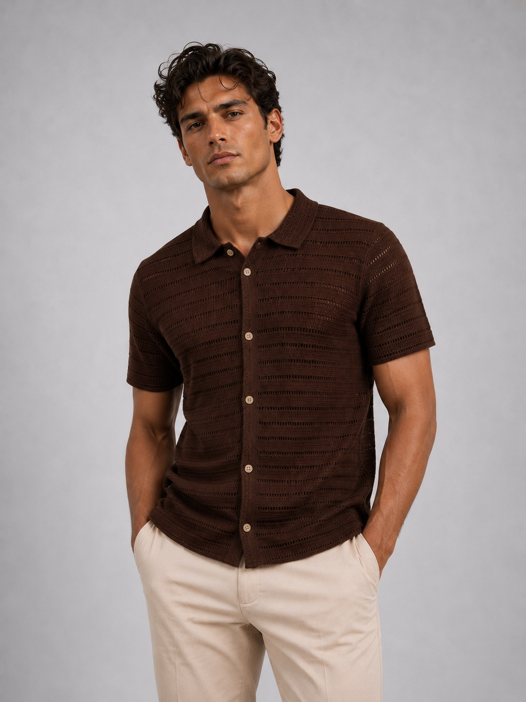 Sorrento Crochet Shirt – Espresso Brown