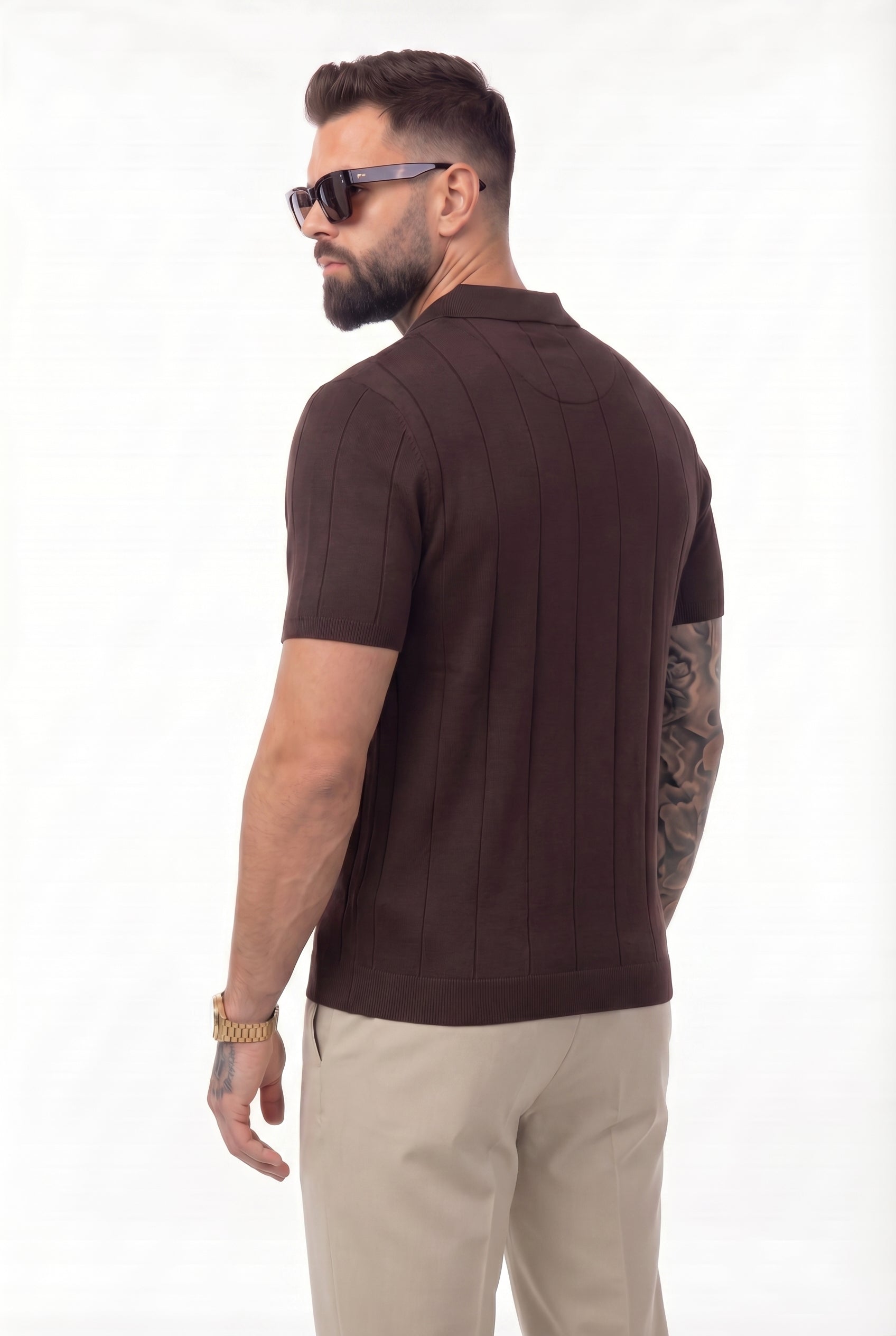 Buttonless Knitwear Polo Short Sleeve Brown