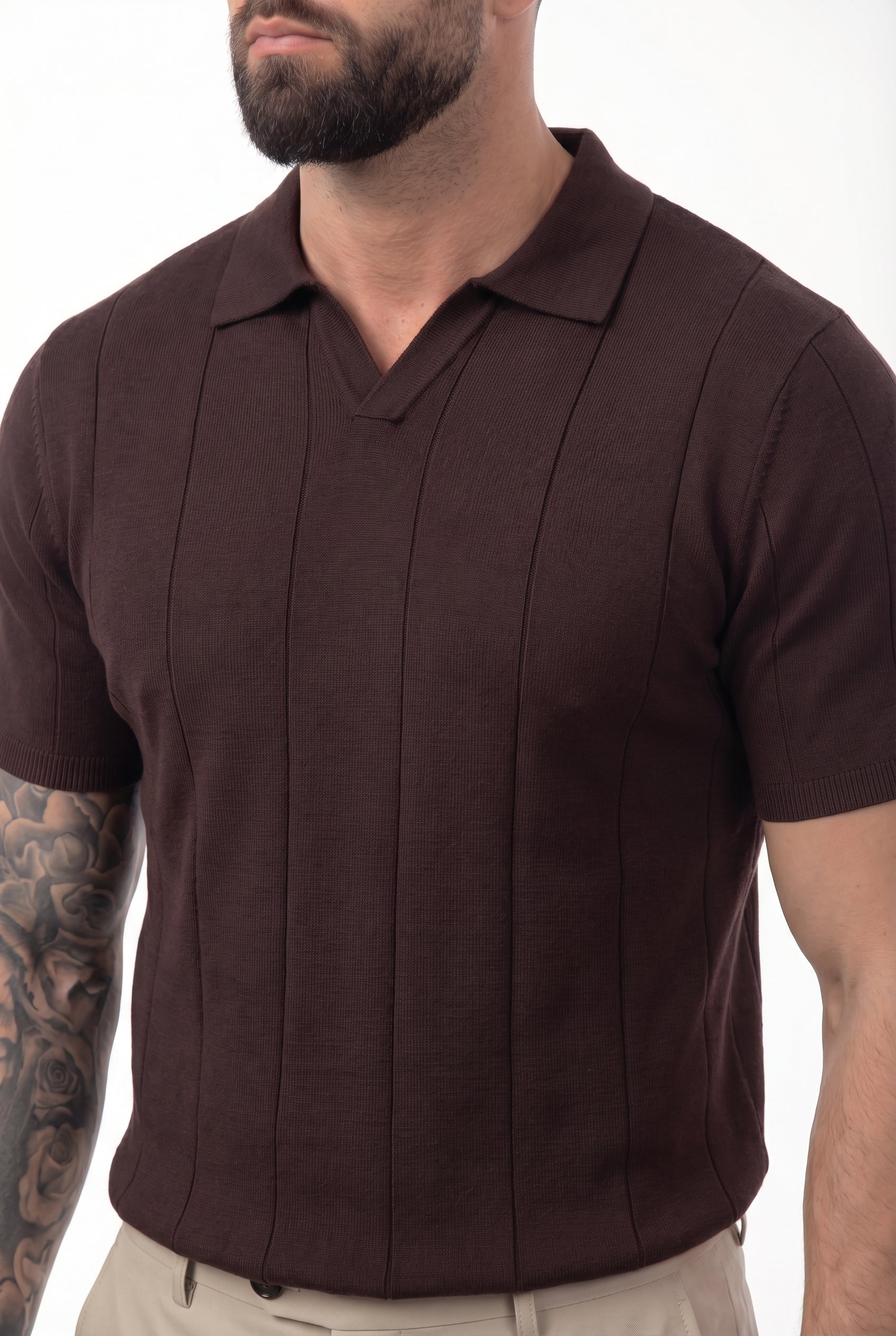 Buttonless Knitwear Polo Short Sleeve Brown - Frankie's
