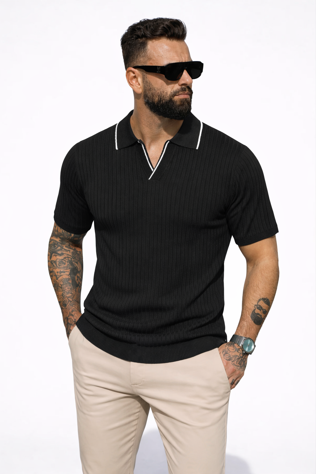 Naples Buttonless Rib Polo Black - Frankie's