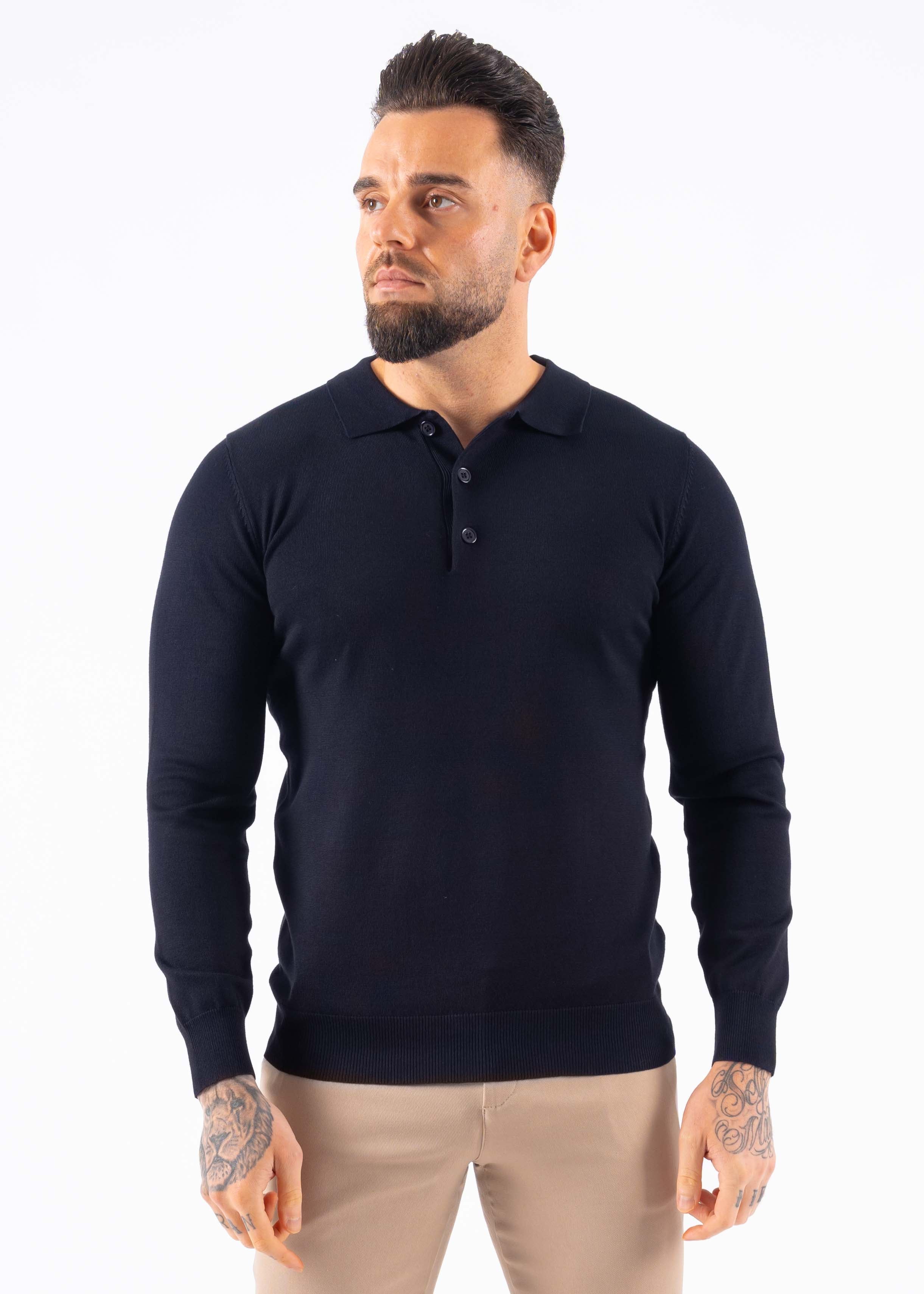 Polo knitwear long sleeve buttons navy blue