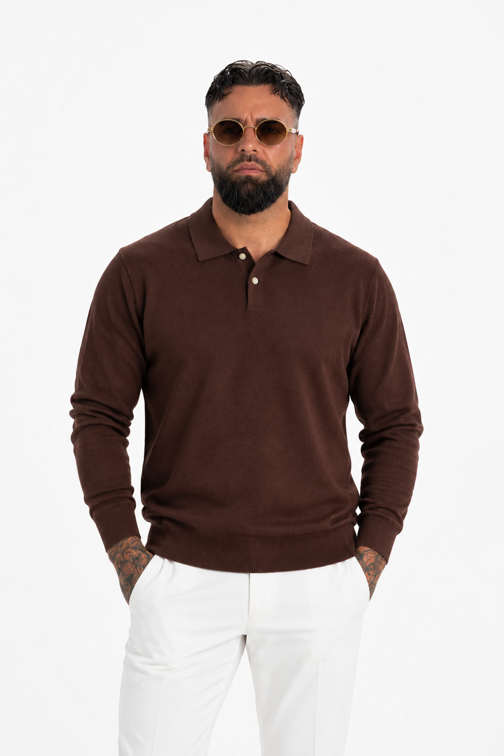 Arezzo Fine Knit Polo Brown - Frankie's