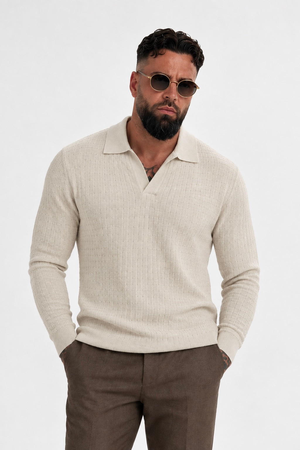 Taormina Textured Knit Polo Beige