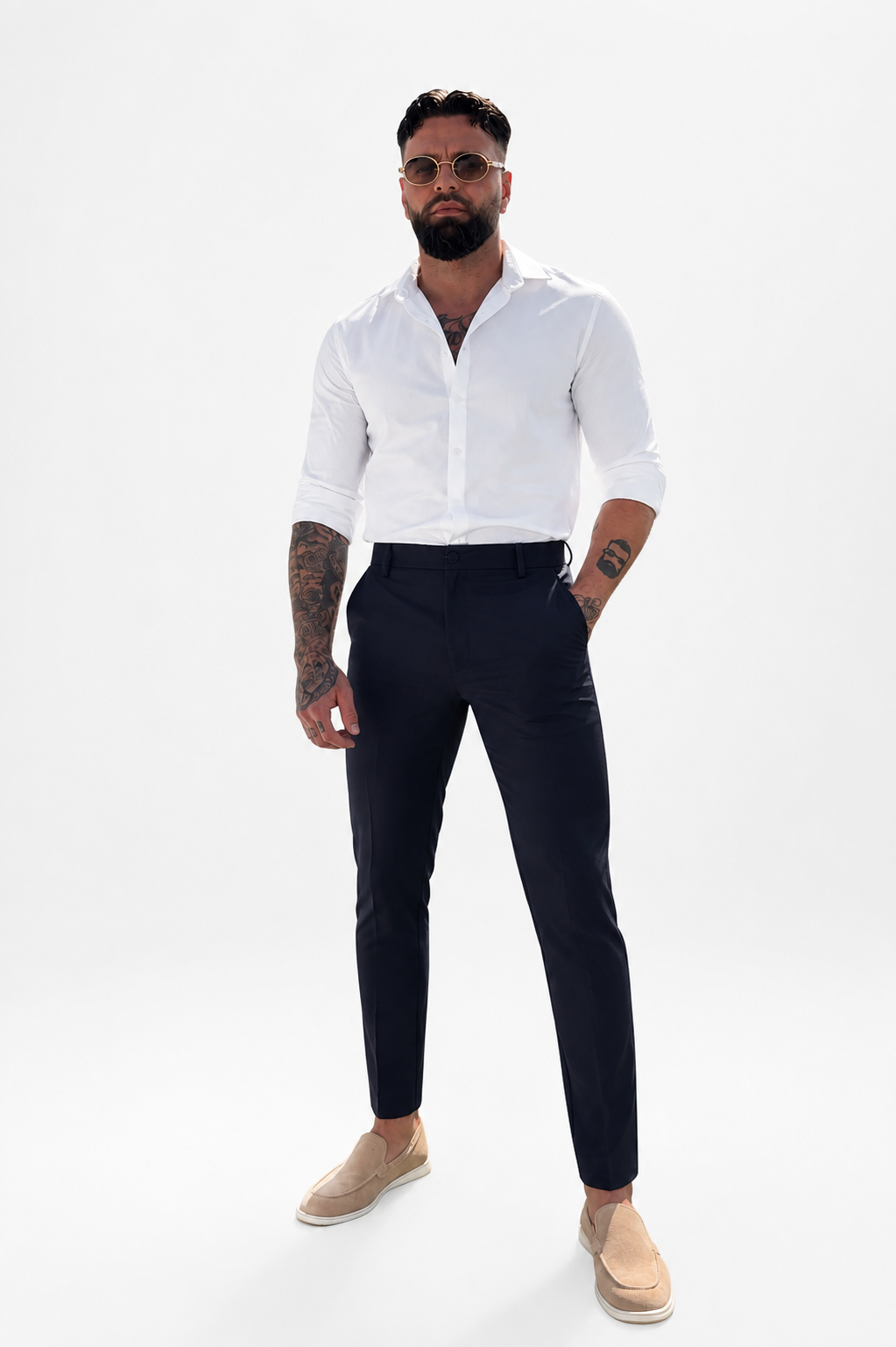 Pantalon chic straight fit navy blue