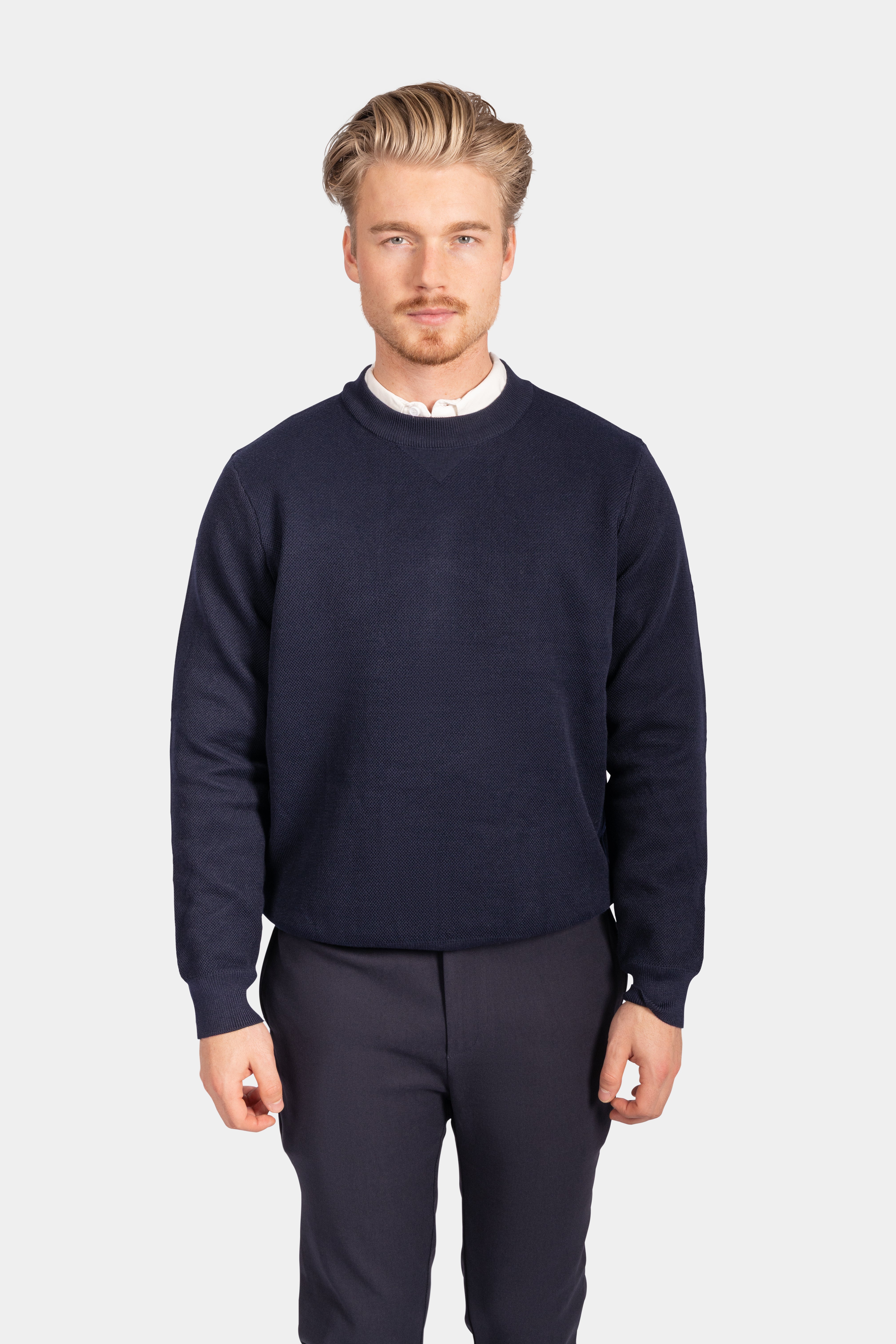 Crewneck Knitwear, Plain - Navy