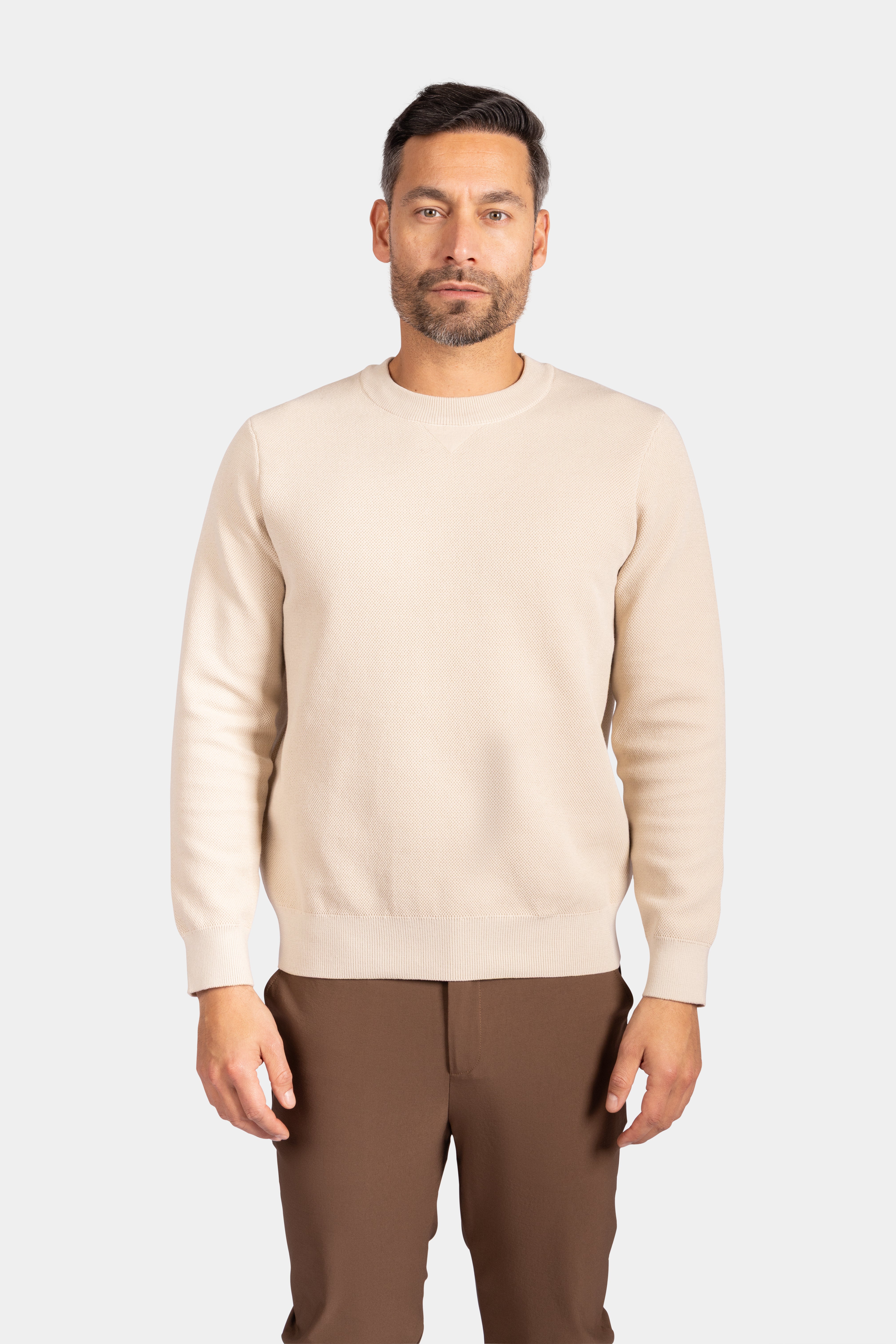 Crewneck Knitwear, Plain - Beige