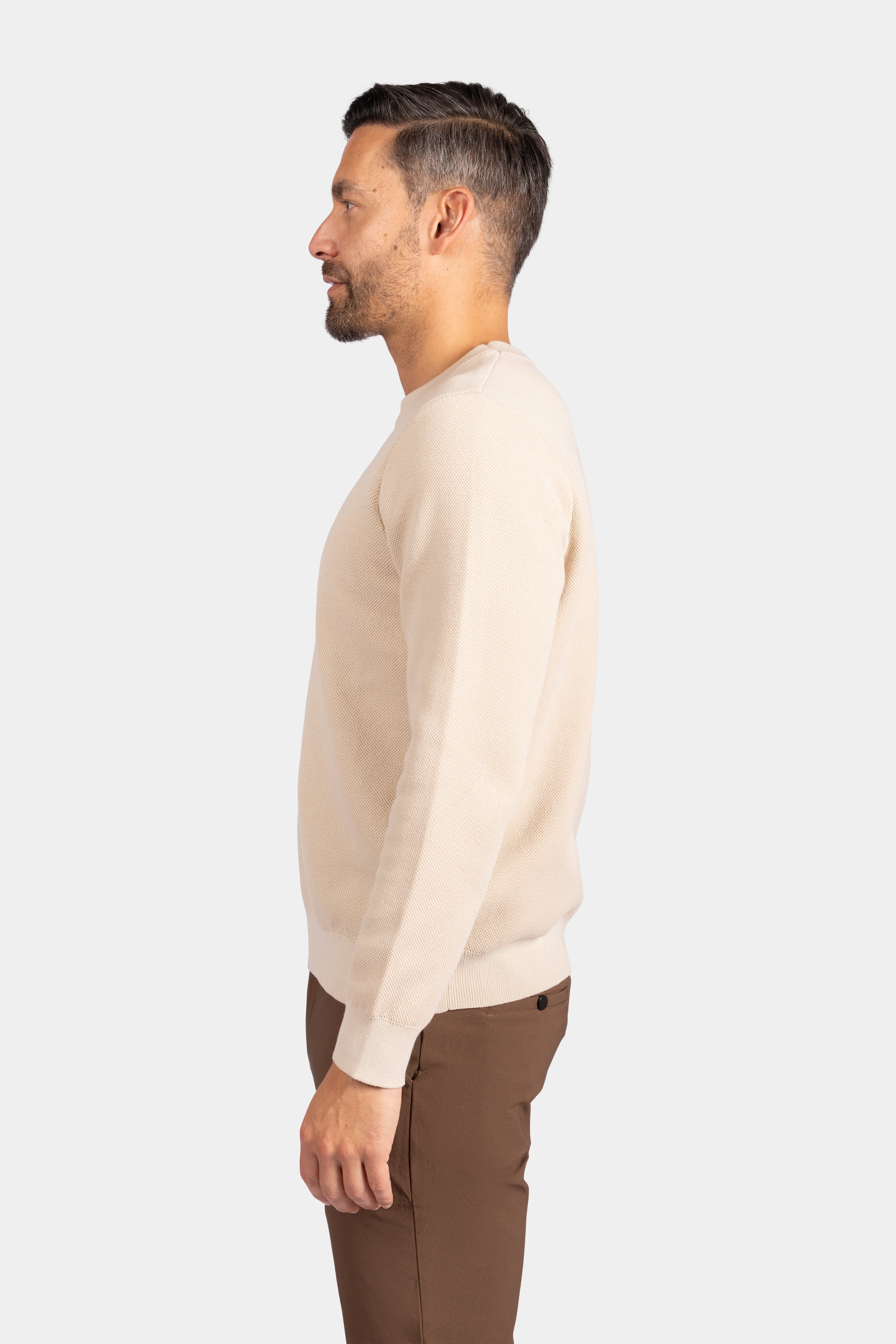 Crewneck Knitwear, Plain - Beige