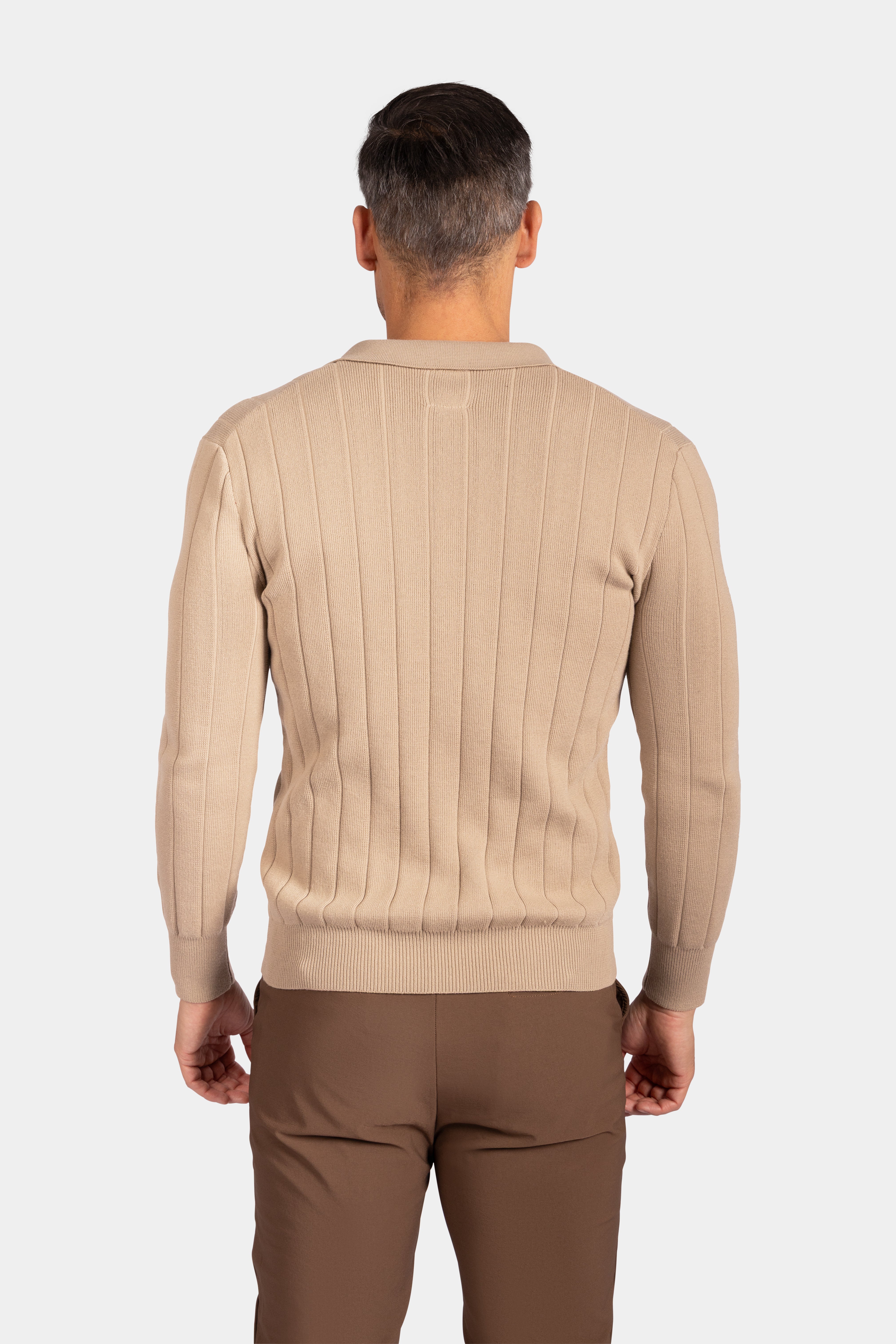 Polo Knitwear Self Stripe Detail - Camel