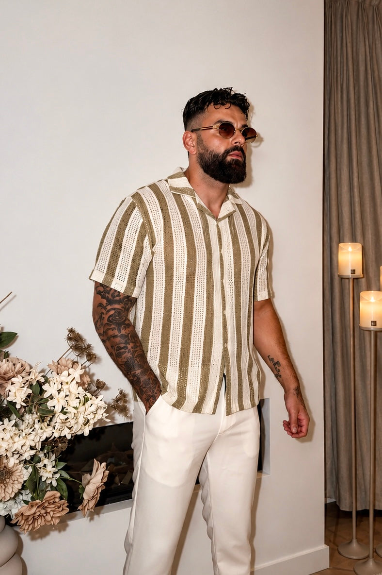 Naxos Striped Knitted Shirt - Olive Green - Frankie's
