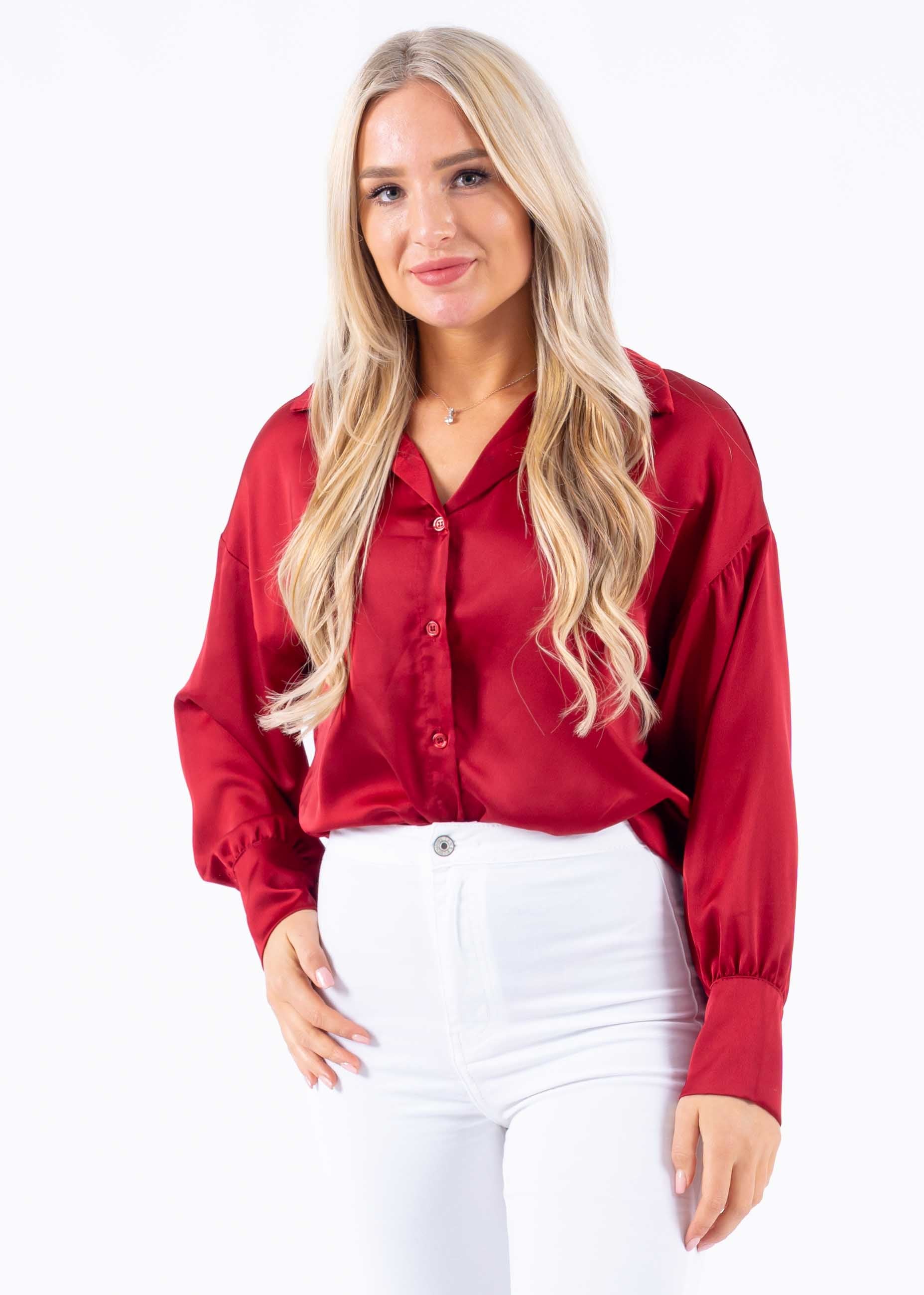 Satin blouse bordeaux red