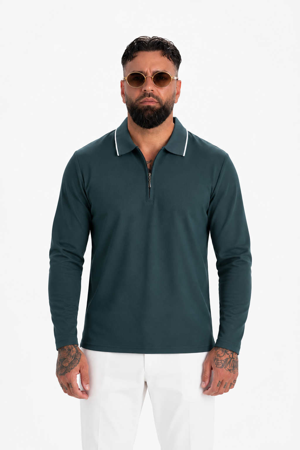 Ravello Zip Polo Long Sleeve Dark Green