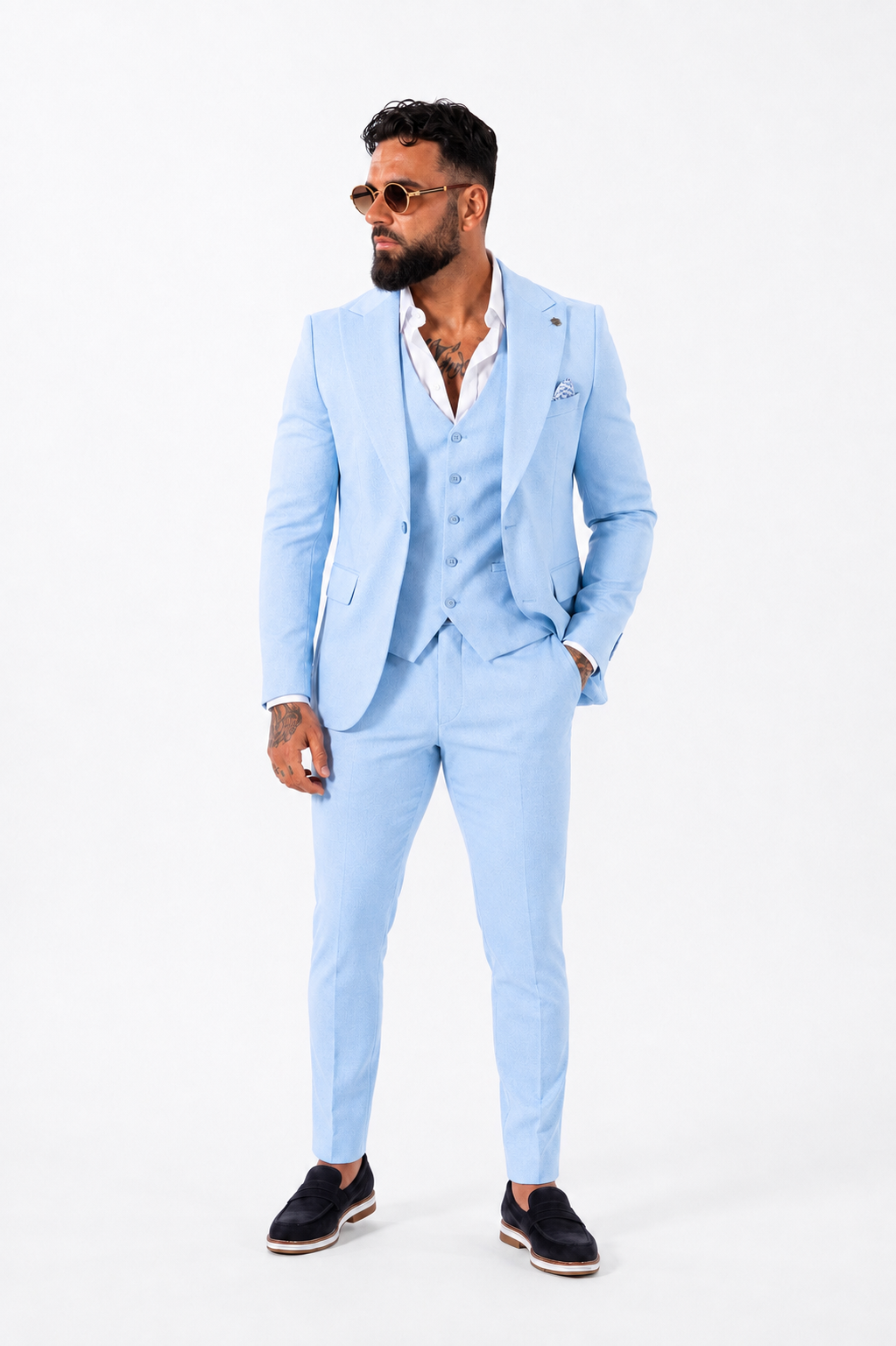 Suit Three Piece Havana Light Blue