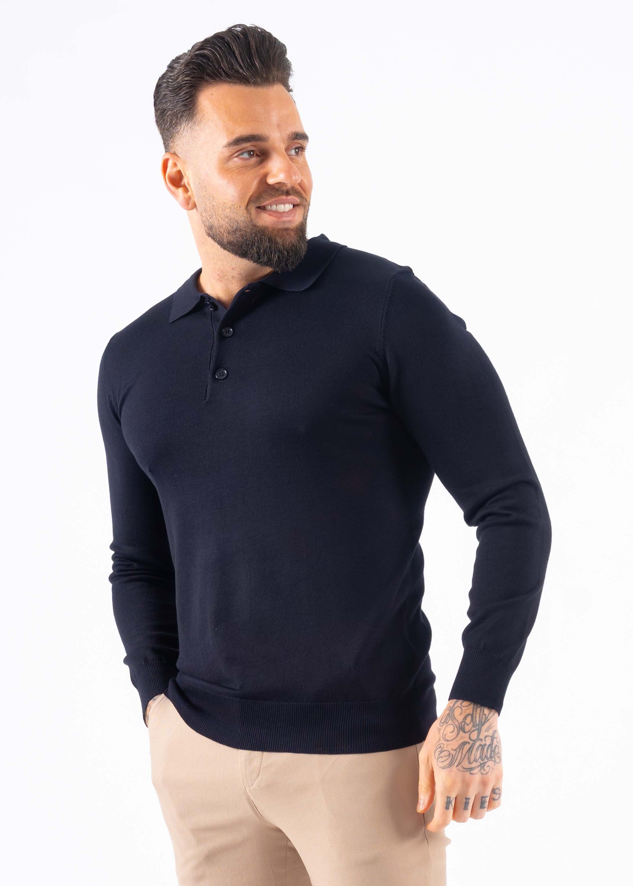 Polo knitwear long sleeve buttons navy blue