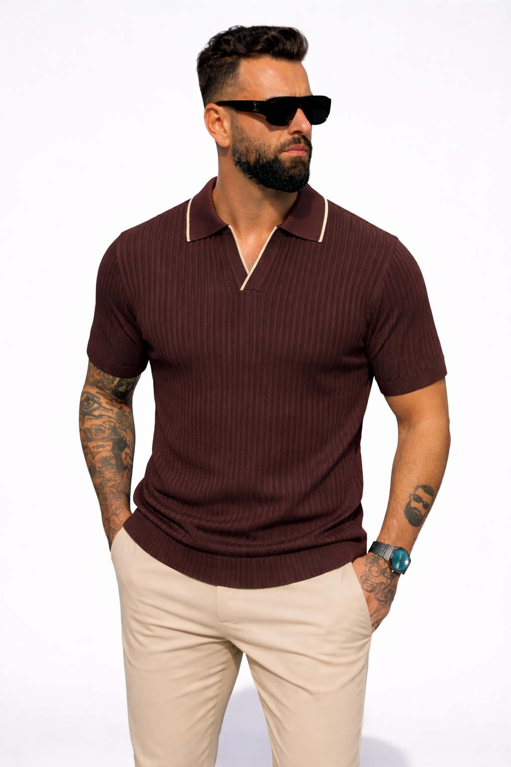 Naples Buttonless Rib Polo Brown - Frankie's