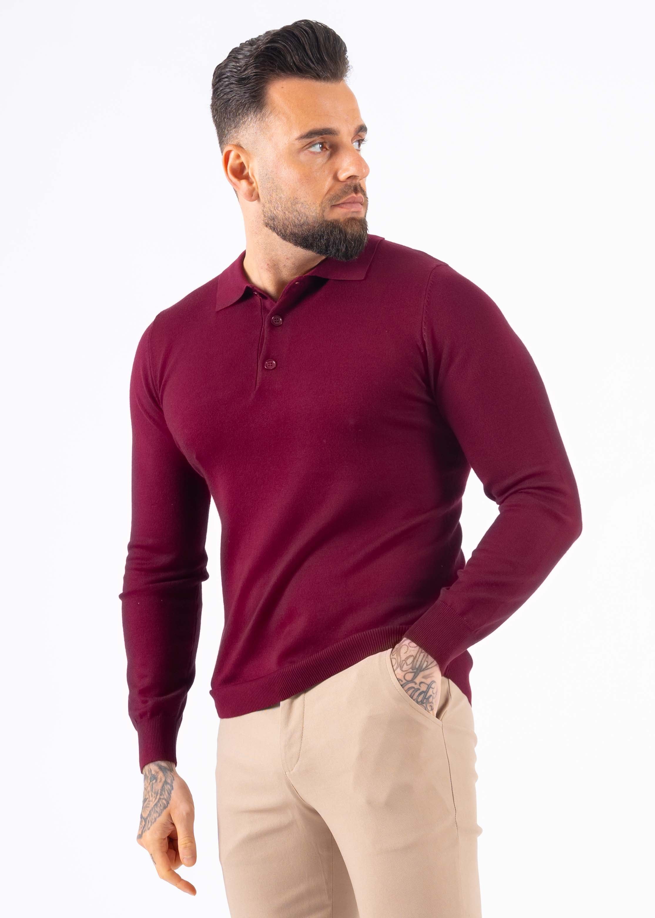 Polo knitwear long sleeve buttons bordeaux