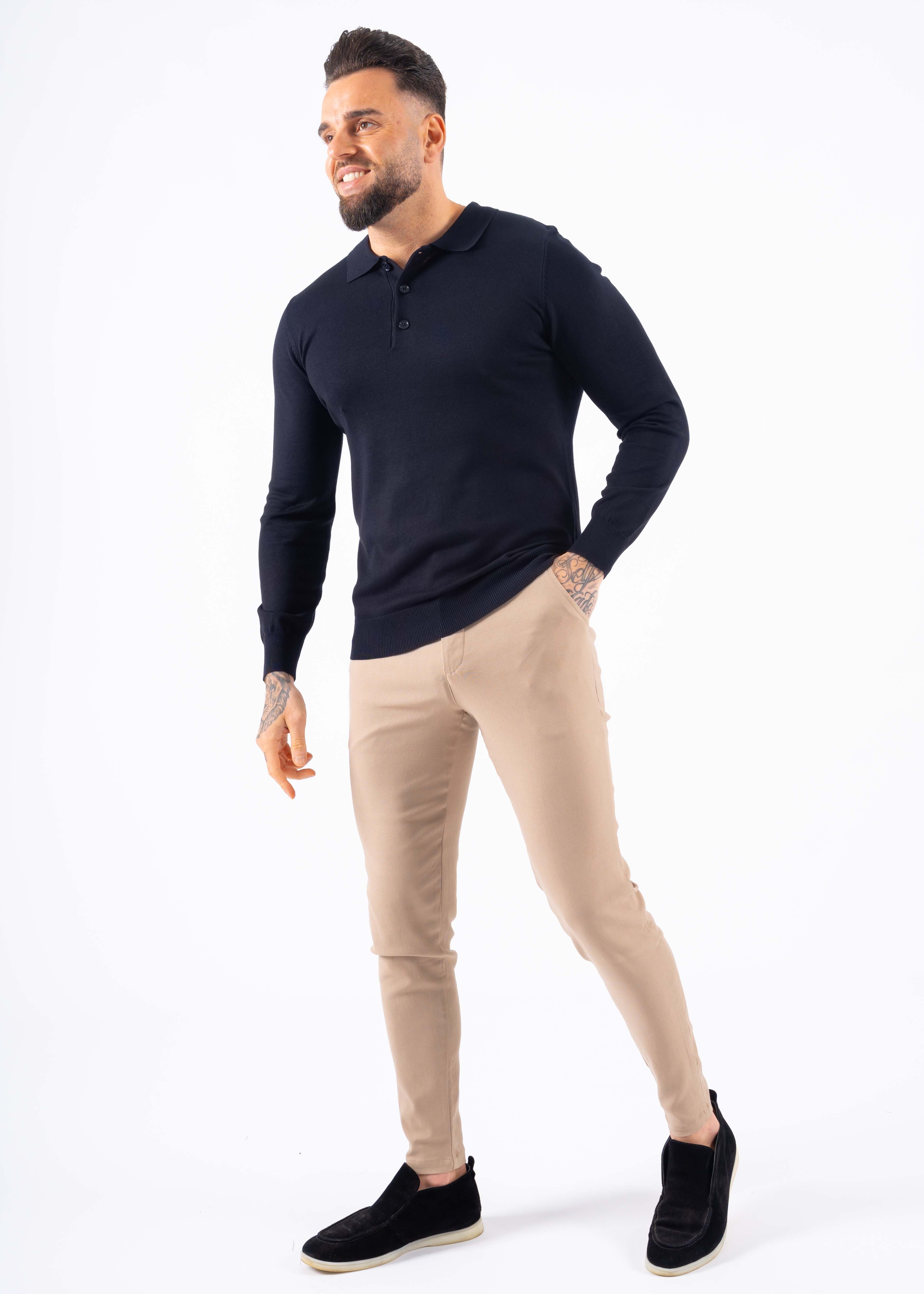 Polo knitwear long sleeve buttons navy blue