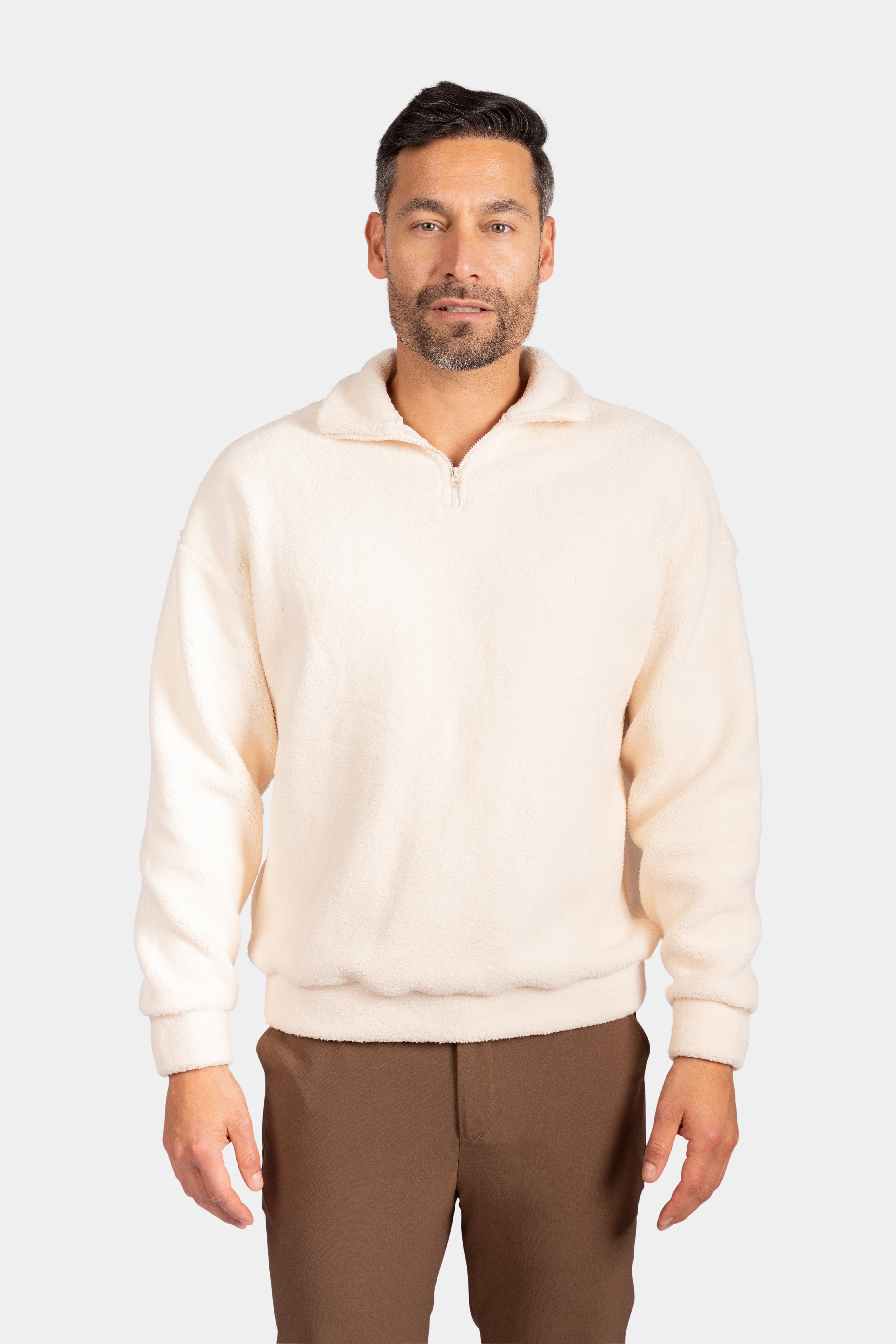 Classic Zip Fleece Pullover - White