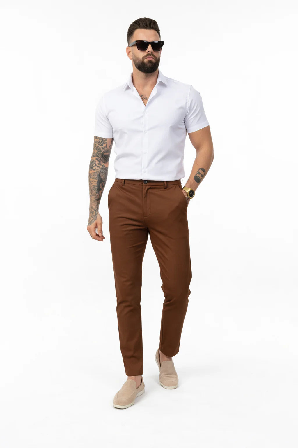 Pantalon chic straight fit brown