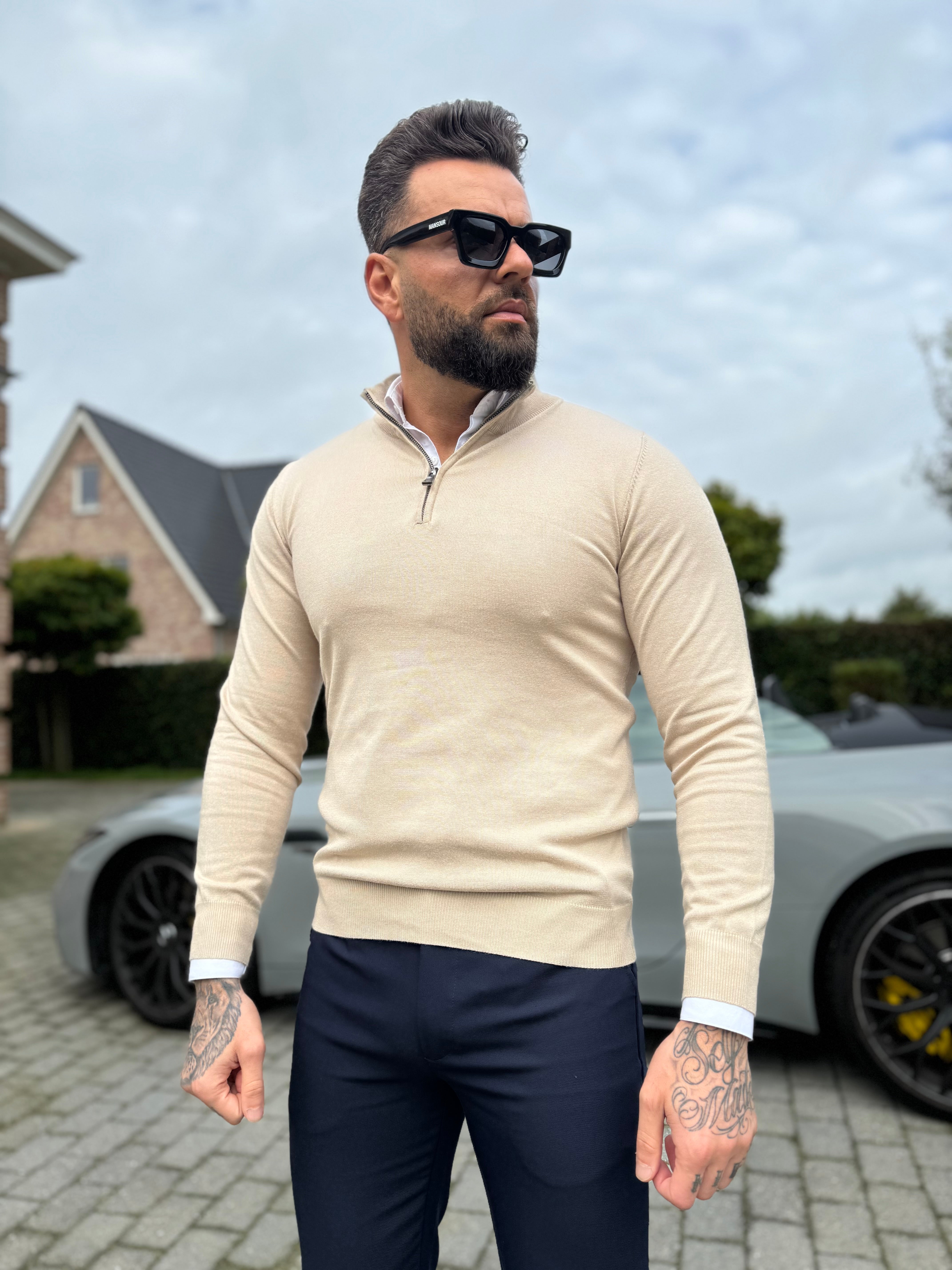 Pullover mit Reißverschluss beige