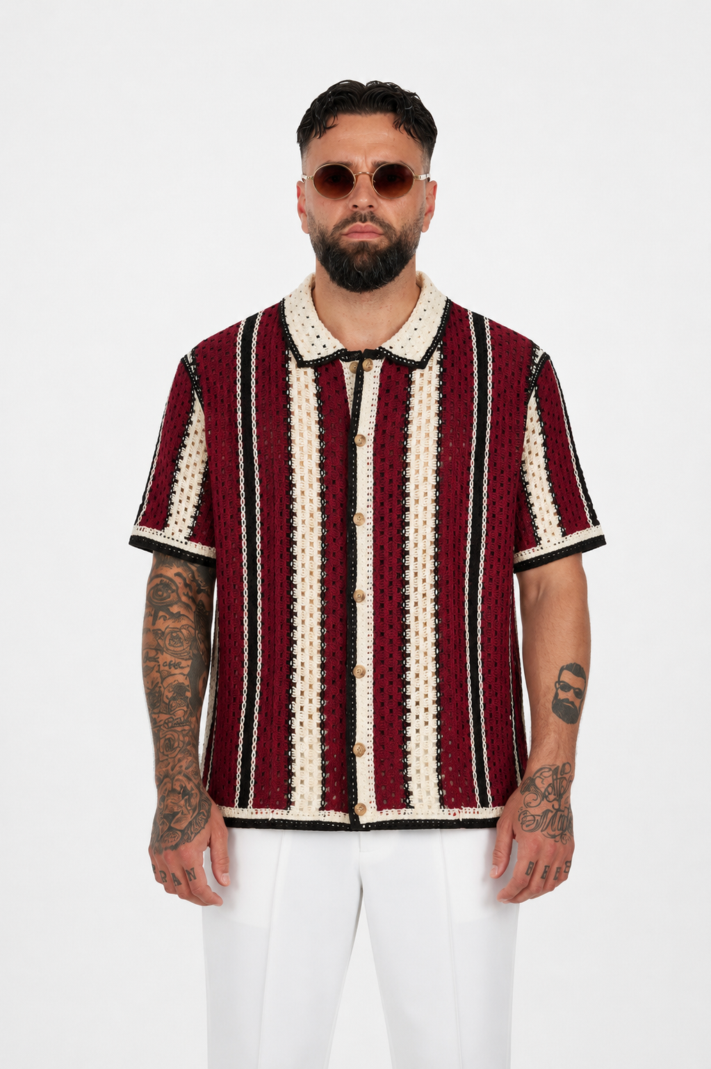 Milano Crochet Shirt – Bordeaux Cream