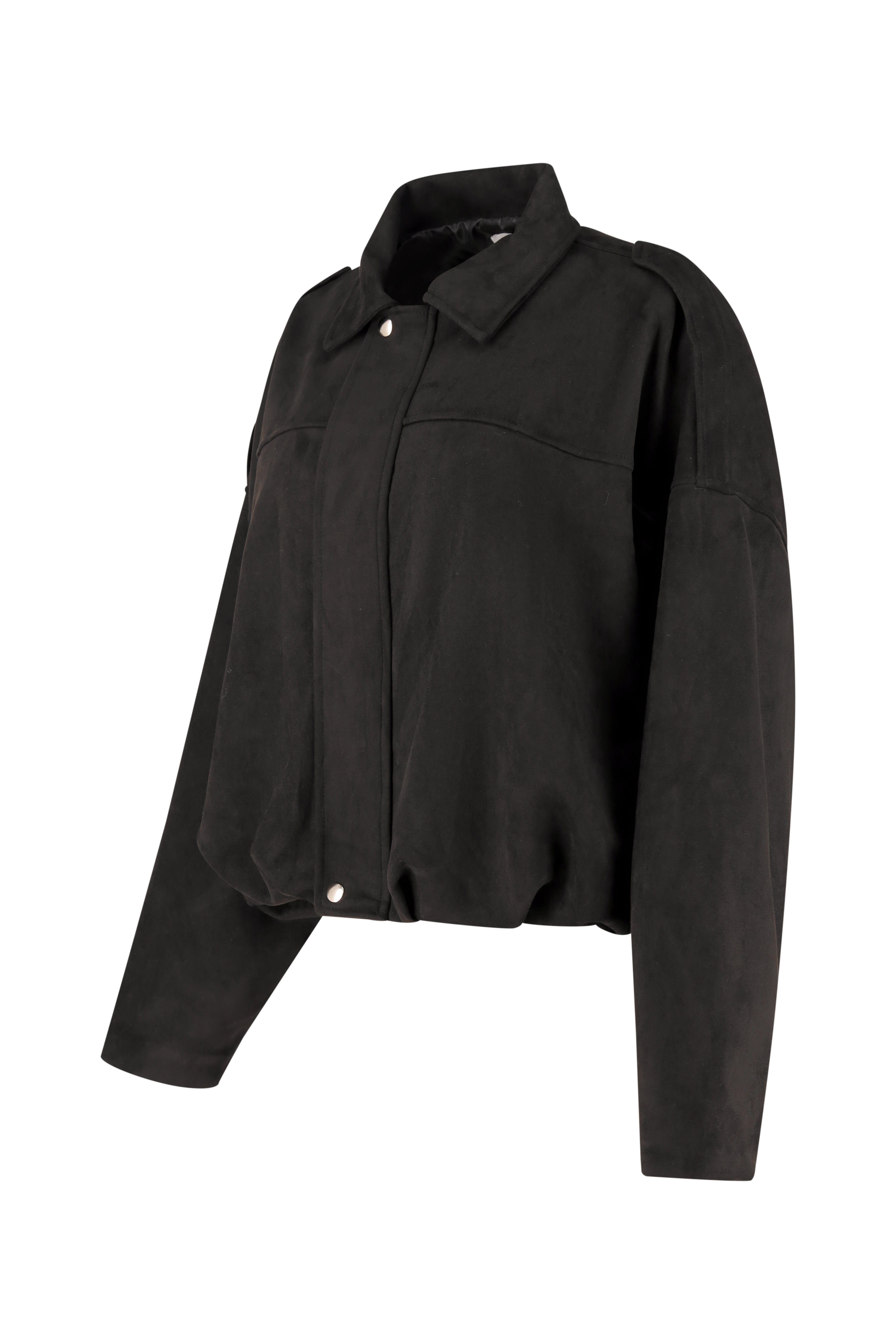 Faux Suede Oversized Jacket - Black