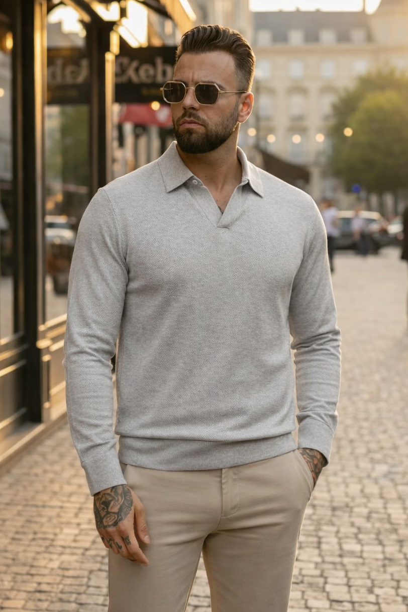 Textured Polo Knit - Grey - Frankie's