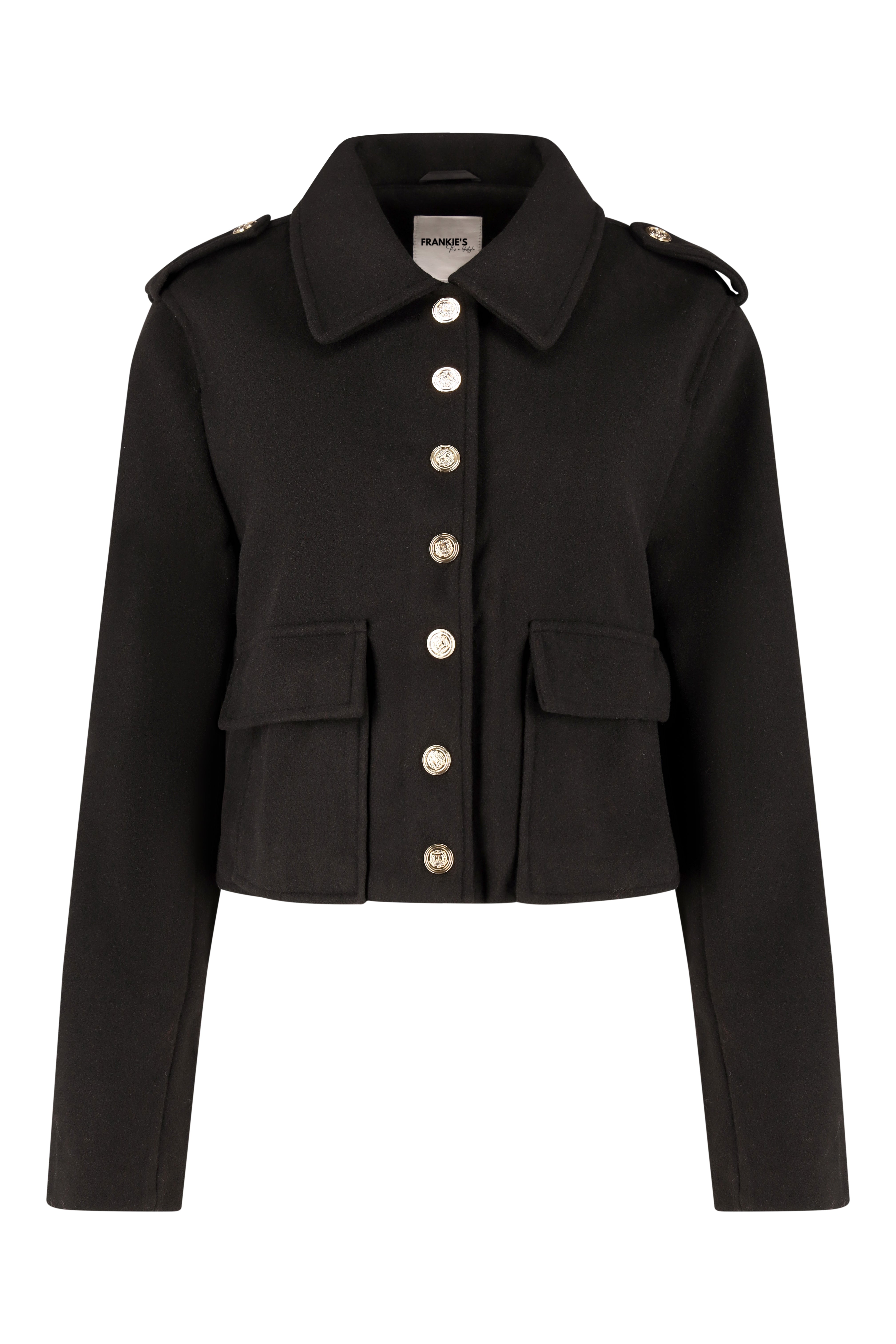 Military Style Crop Jacket - Black